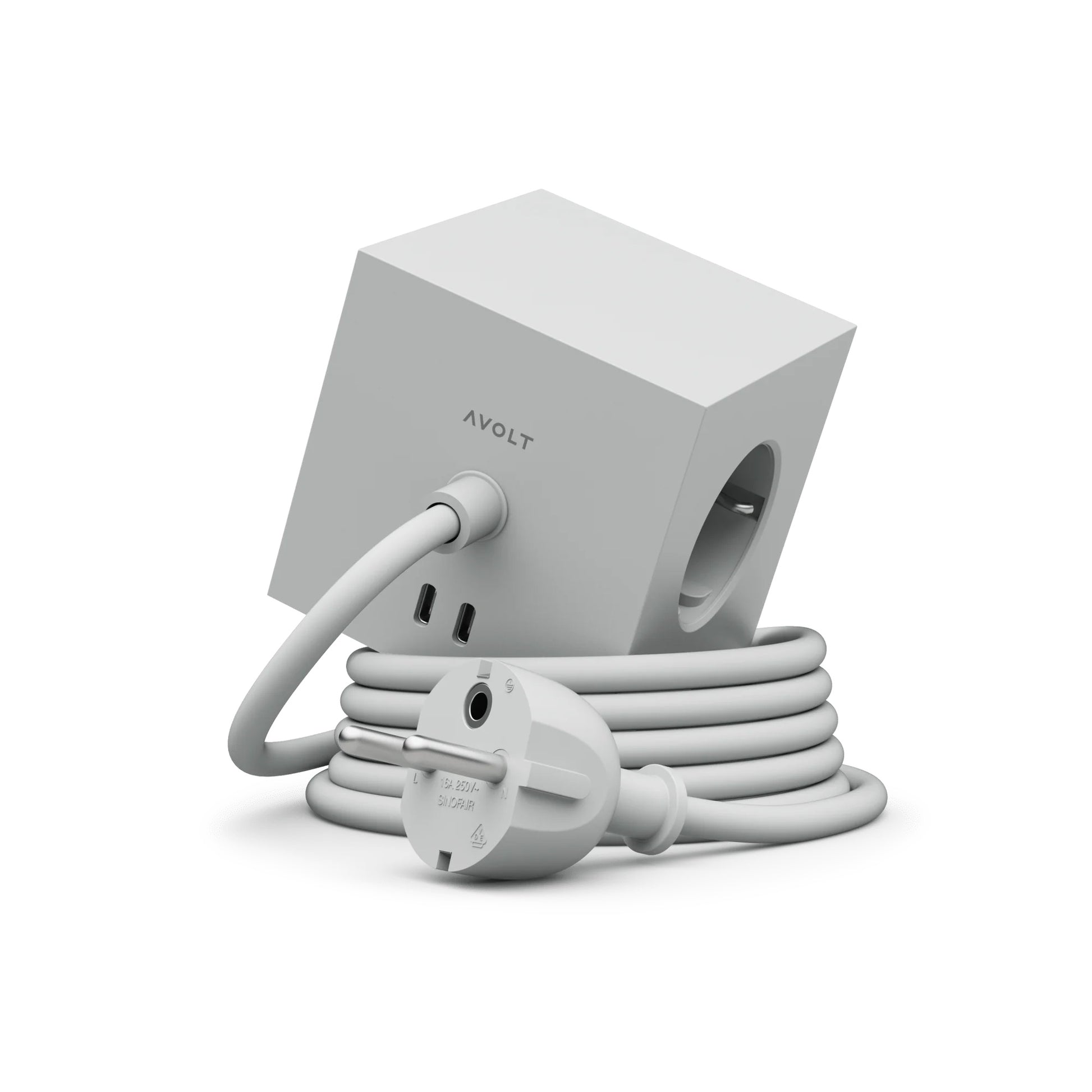 Avolt Square 1 Stekkerdoos & USB-C oplader│3 meter│Gotland Grey│art. SQ1-EUFC-30GG│vooraanzicht met witte achtergrond