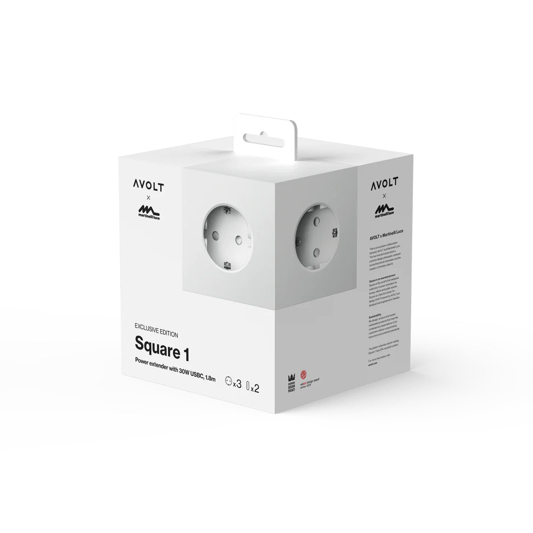 Avolt x Martinelli Luce Square 1 Stekkerdoos White│art. SQ1-SKFC20-18WH│verpakking