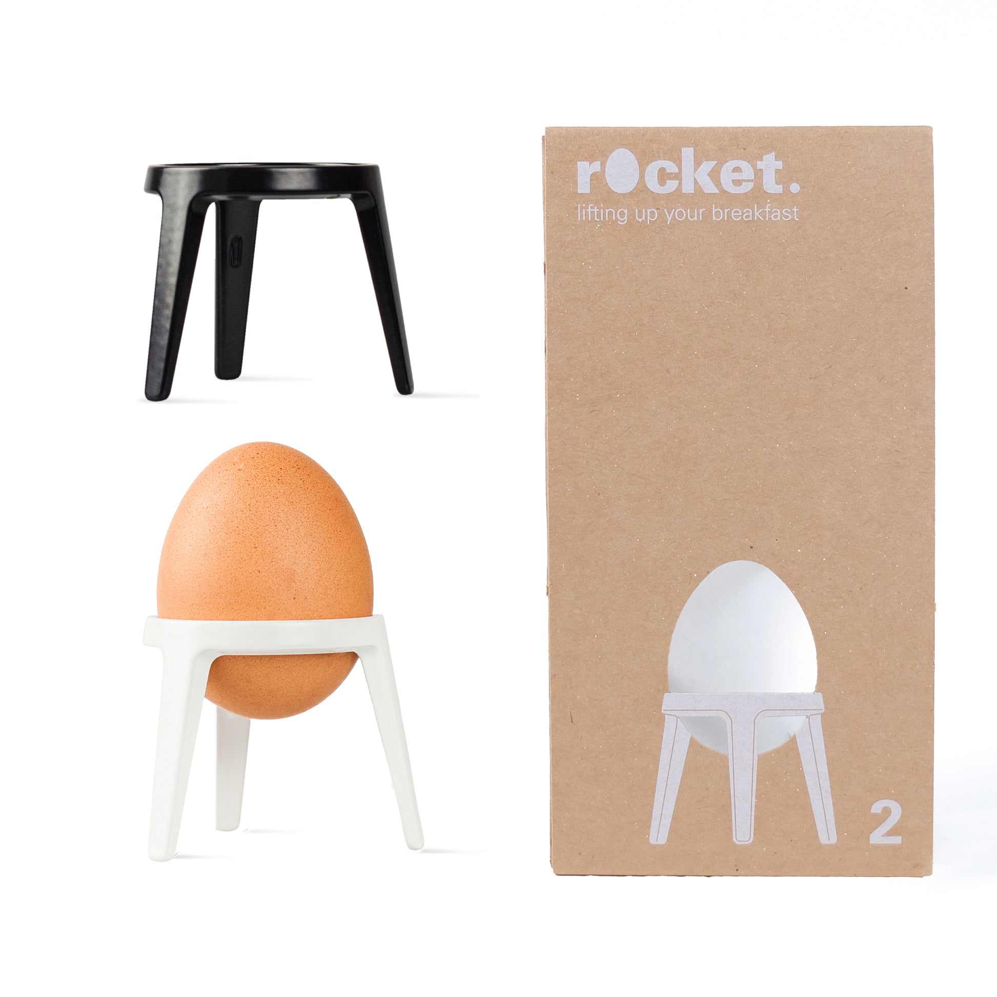 Eierdopjes Rocket Zwart en Wit Brainstream│art. A003051│naast verpakking