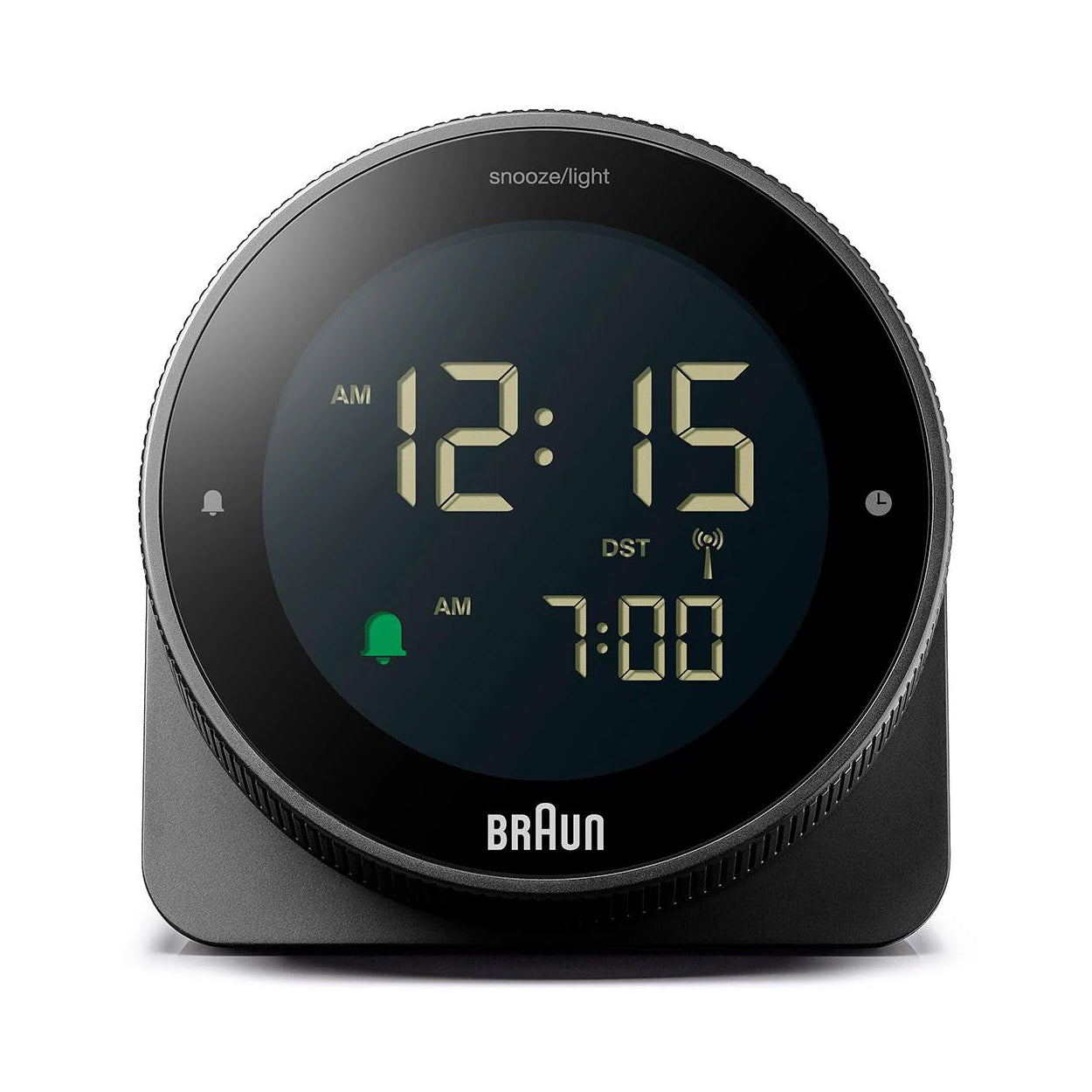 Braun Wekker BC24B-DCF Digitaal Zwart│Radiogestuurd│vooraanzicht met witte achtergrond