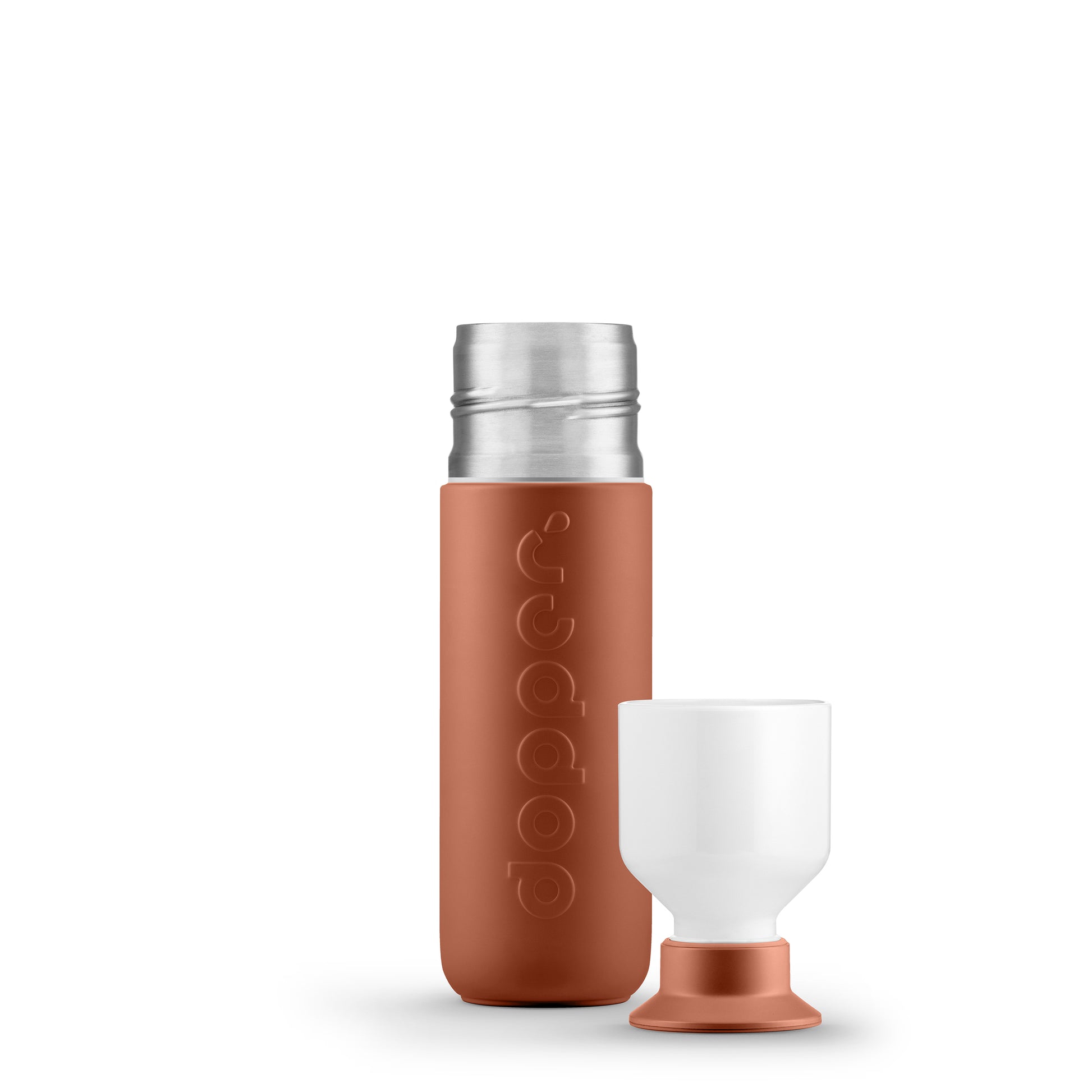 Dopper Insulated Terracotta Tide│Thermosfles 350ml Bruin│art. 3407│voorkant met dop als beker