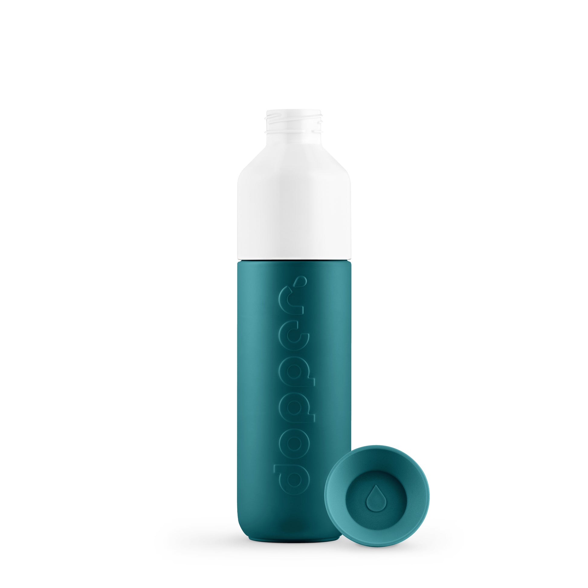 Dopper Insulated Small Green Lagoon│Thermosfles 350ml Groen│art. 5333│voorkant met losse dop naast fles