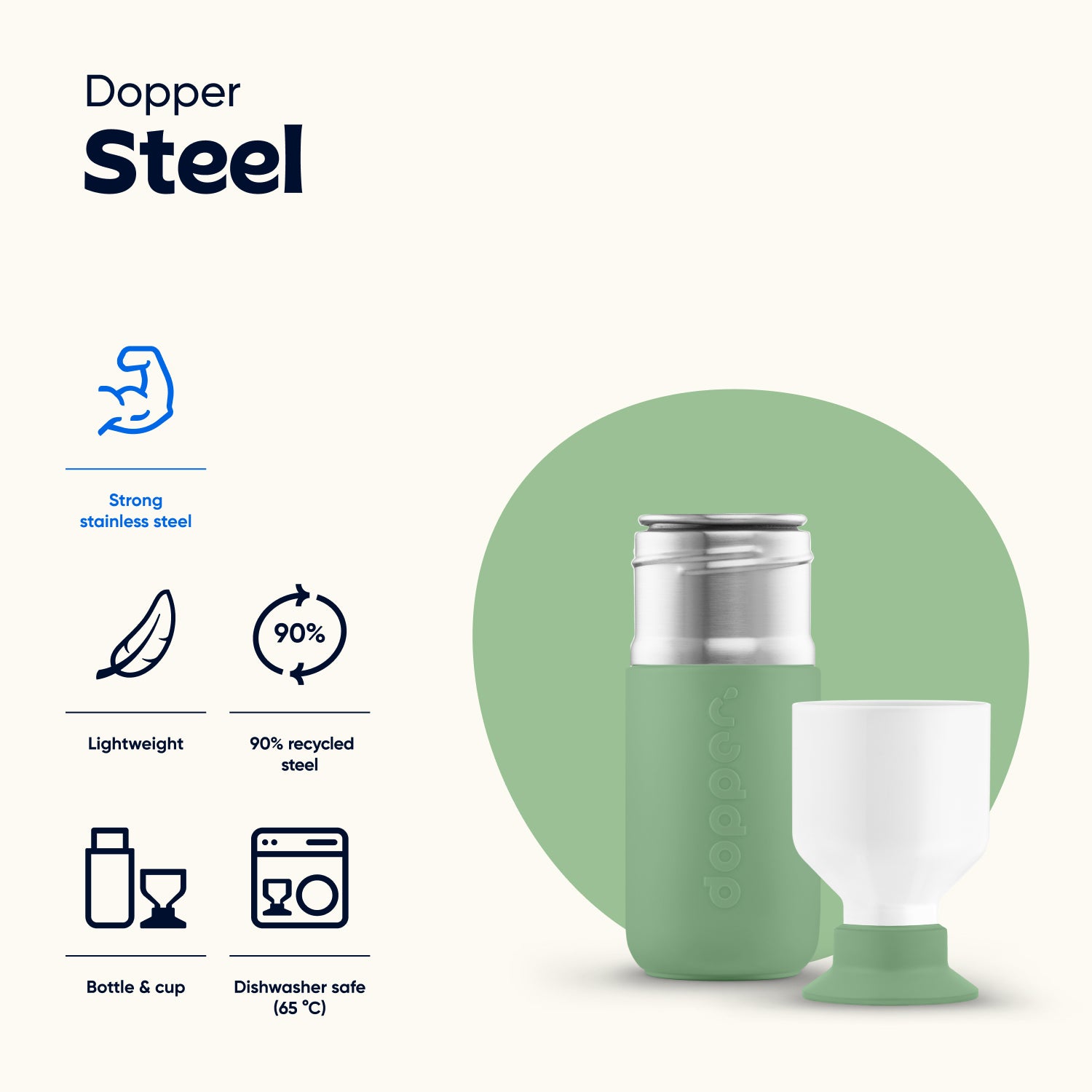 Dopper Steel Fresh Green│Drinkfles 350ml│art 7337│eigenschappen