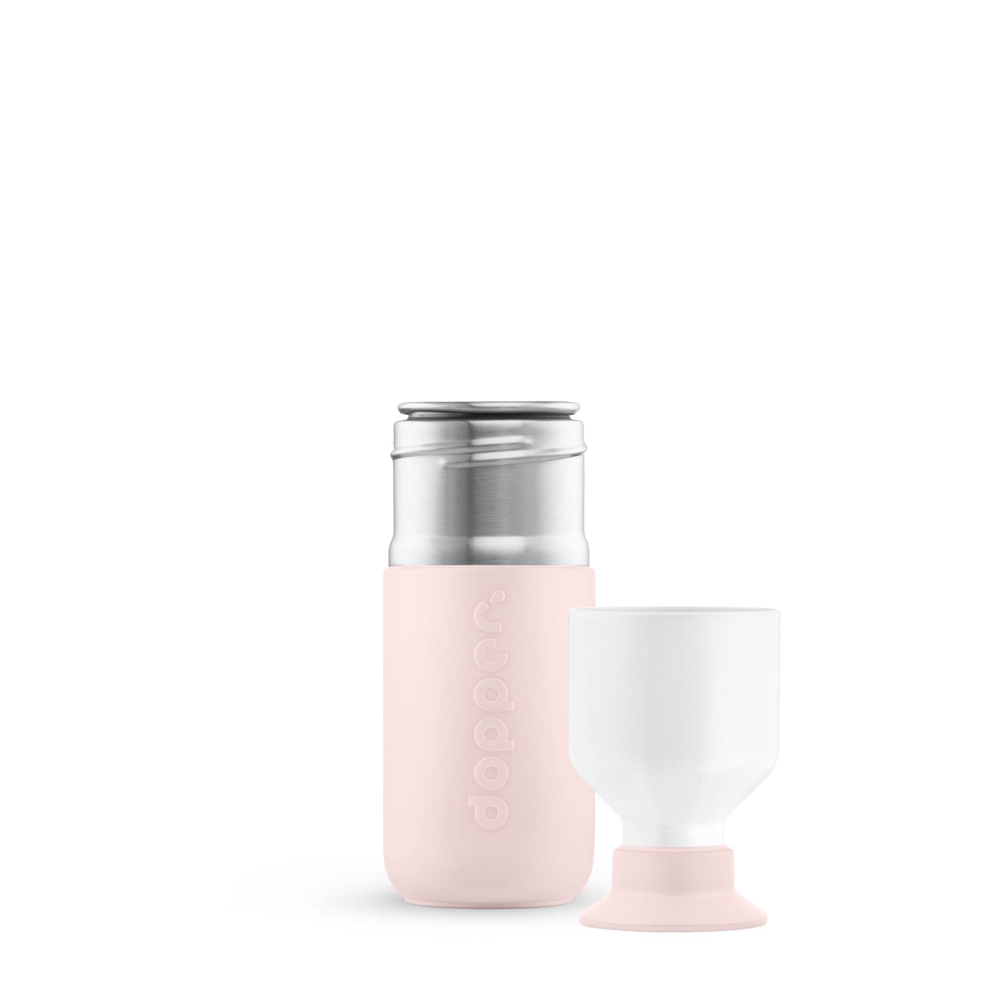 Dopper Steel Soft Pink│Waterfles 350 ml│art. 7283│vooraanzicht met losse beker