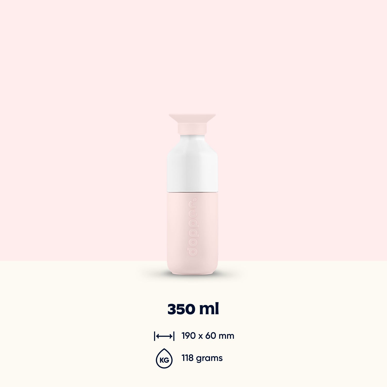 Dopper Steel Soft Pink│Waterfles 350 ml│art. 7283│afmeting en gewicht