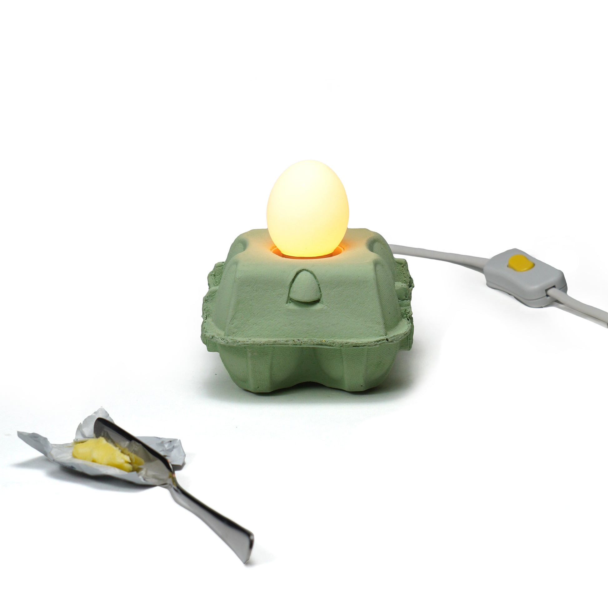 EggboxLamp Mint│Tafellamp Eierdoos│met Egglamp Wit met licht aan