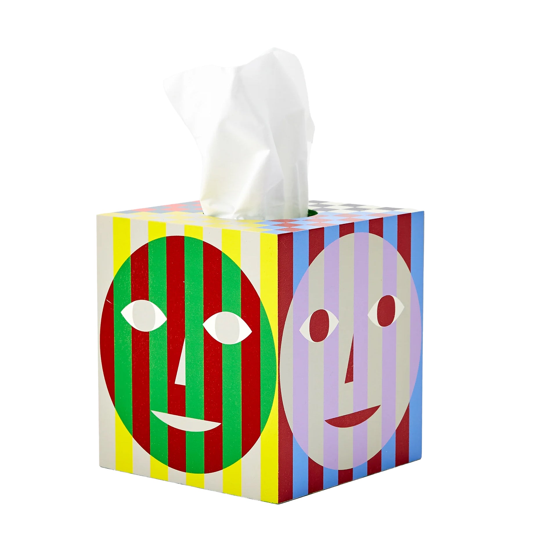 Everybody Tissue Box Holder│Dusen Dusen│Areaware│art. DDHETB│zijkant schuin met witte achtergrond en tissues
