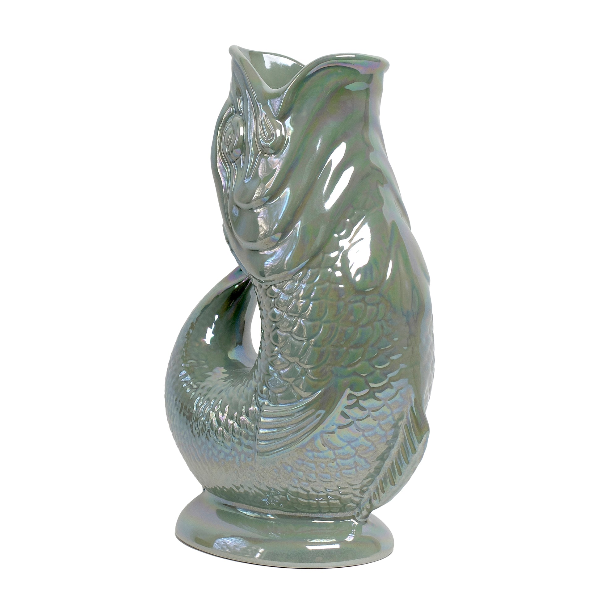 Gluckigluck Waterkaraf Lustre Edition Sage│Guggle Jug Vis│art. G31155/SAGEL/W│voorkant schuin