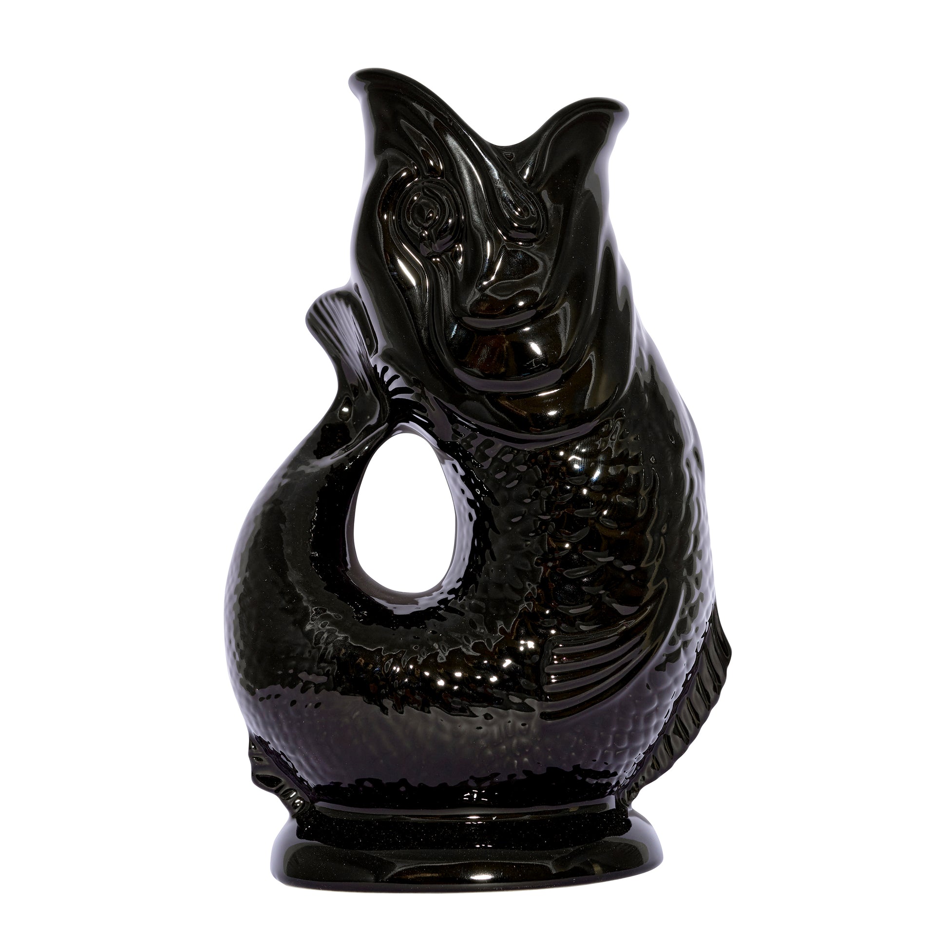Gluckigluck Waterkaraf Vis│Zwart│Gluggle Jug│art. G31155/B/W│voorkant kan met witte achtergrond