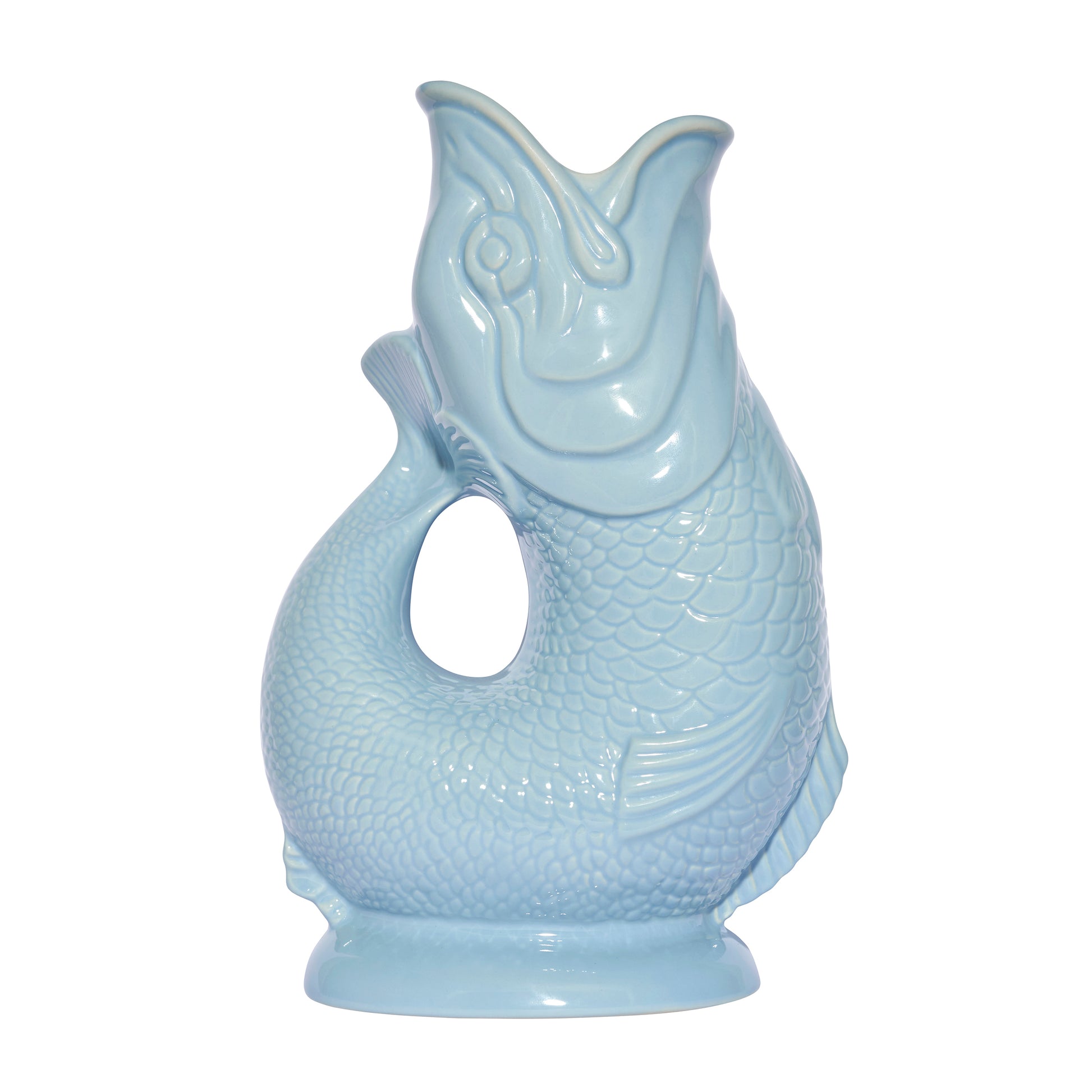 Gluckigluck Waterkaraf Vis│Lichtblauw│Guggle Jug│art. G31155/PB/W│voorkant kan met witte achtergrond