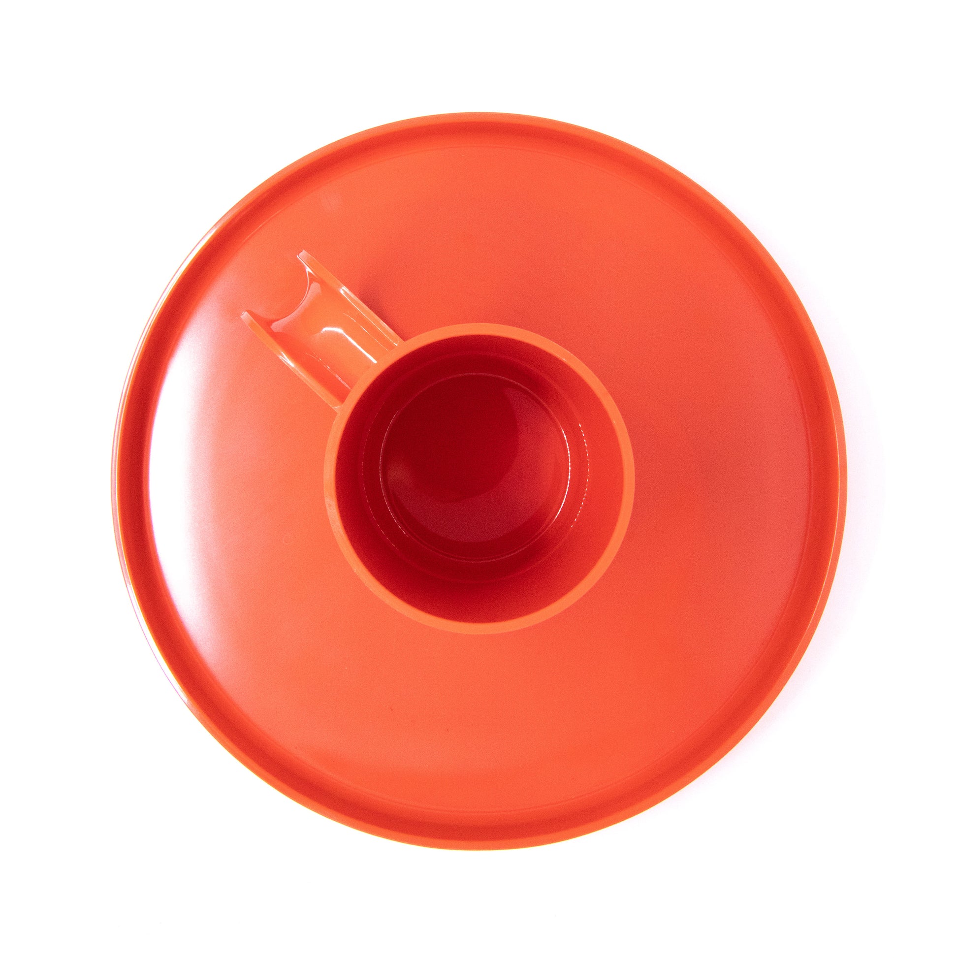 Heller Max Dinnerware│Mugs Orange set/6│Vignelli│art. HWM-OR06│mok op bord bovenaanzicht