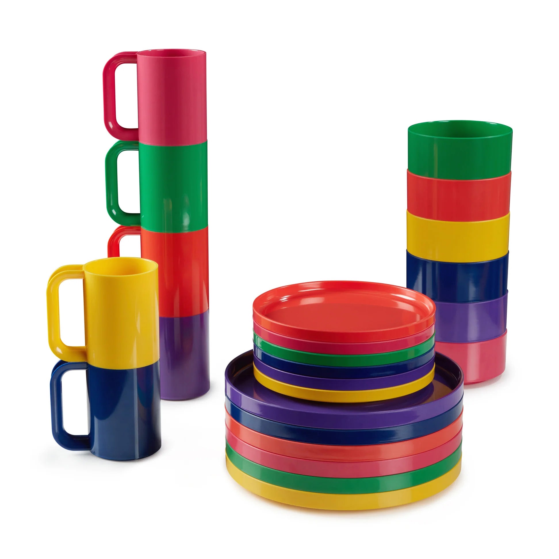 Heller Max Dinnerware│Small Plate rainbow│art. 102-13-06│alle serviesdelen gestapeld met witte achtergrond