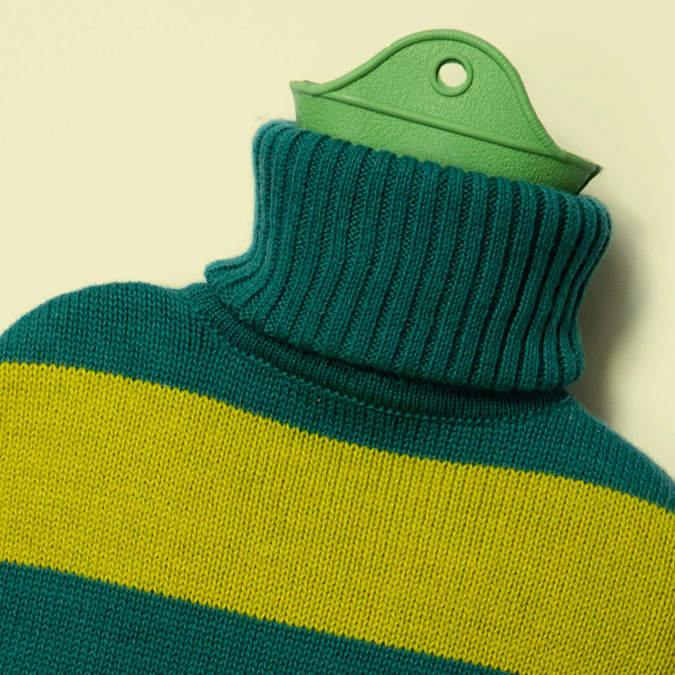 Warmwaterkruik Katoen Teal-Lime Green Suite702│detail bovenkant met kraag│art. HWBTELG