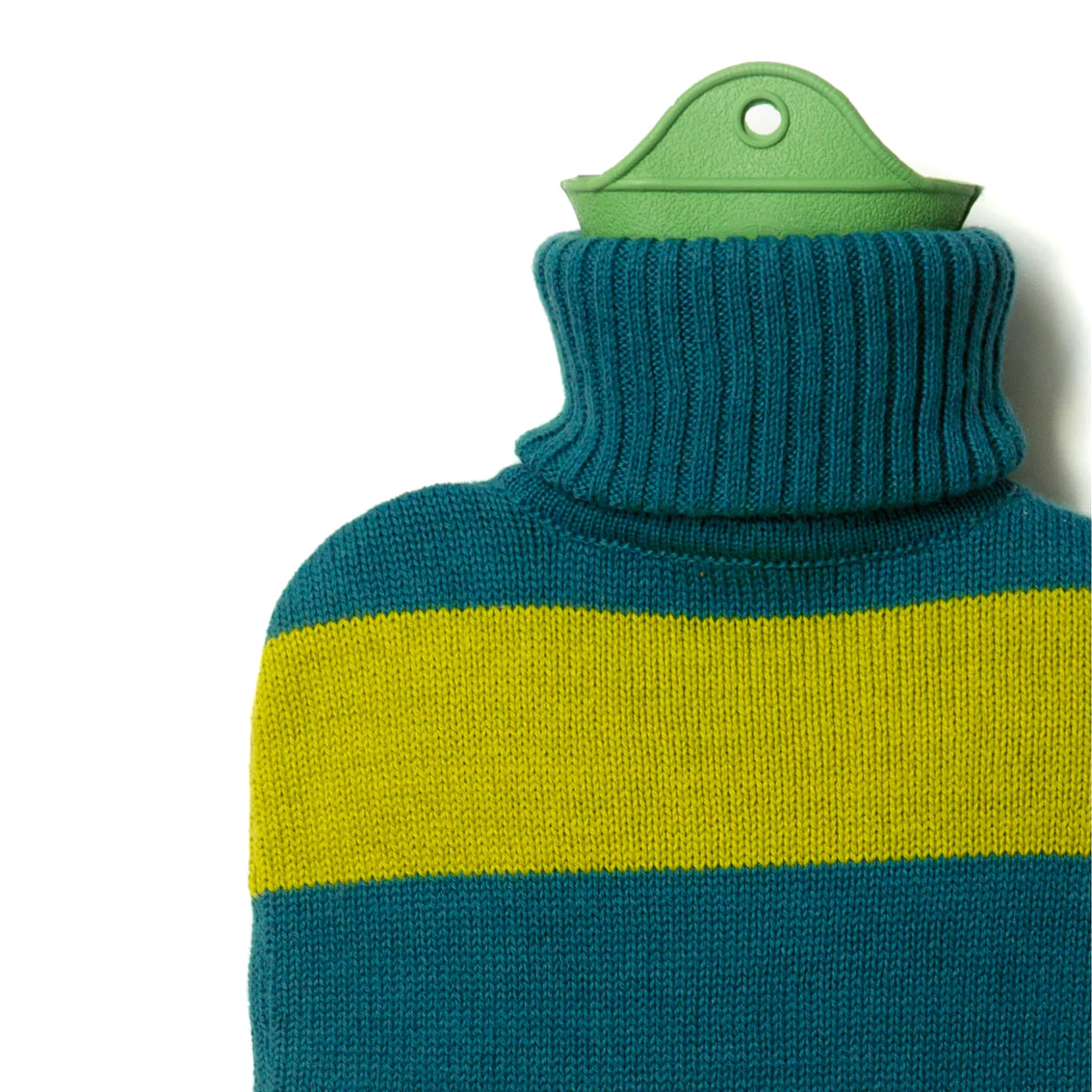 Warmwaterkruik Katoen Teal-Lime Green Suite702│detail bovenzijde met witte achtergrond│art. HWBTELG