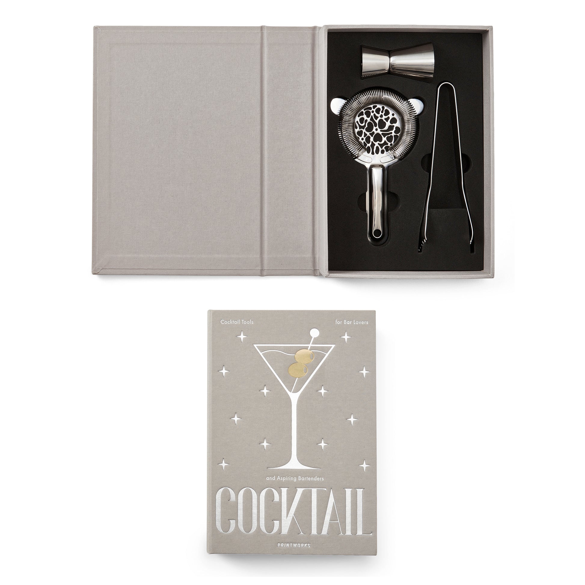 Cocktail Tools - The Essentials│Printworks│art. PW00628│bovenaanzicht doos open en dicht
