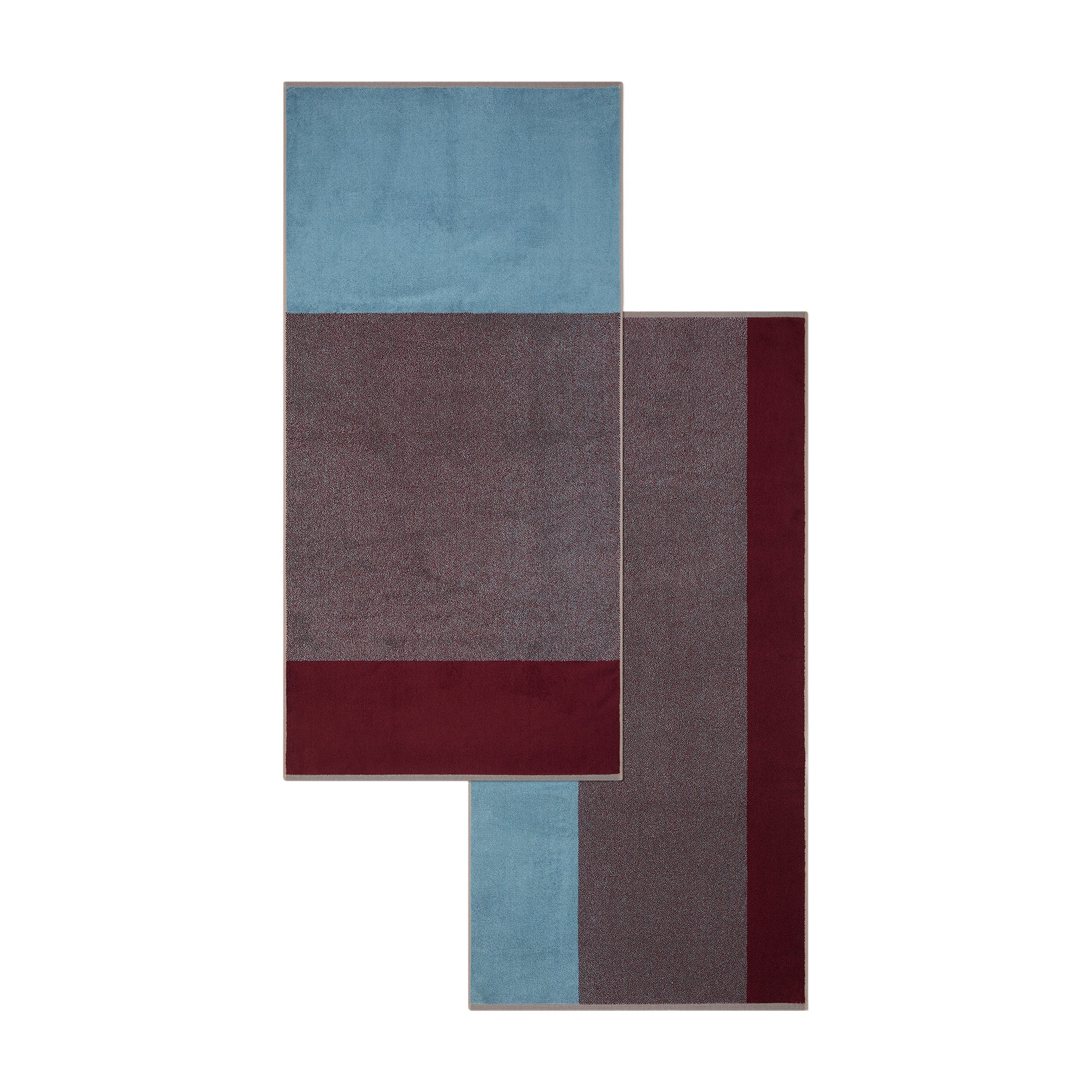 Badhanddoeken Set Blend Sky BLue & Bordeaux Lex Pott│art. LPTTSET70SBBO│voorkant