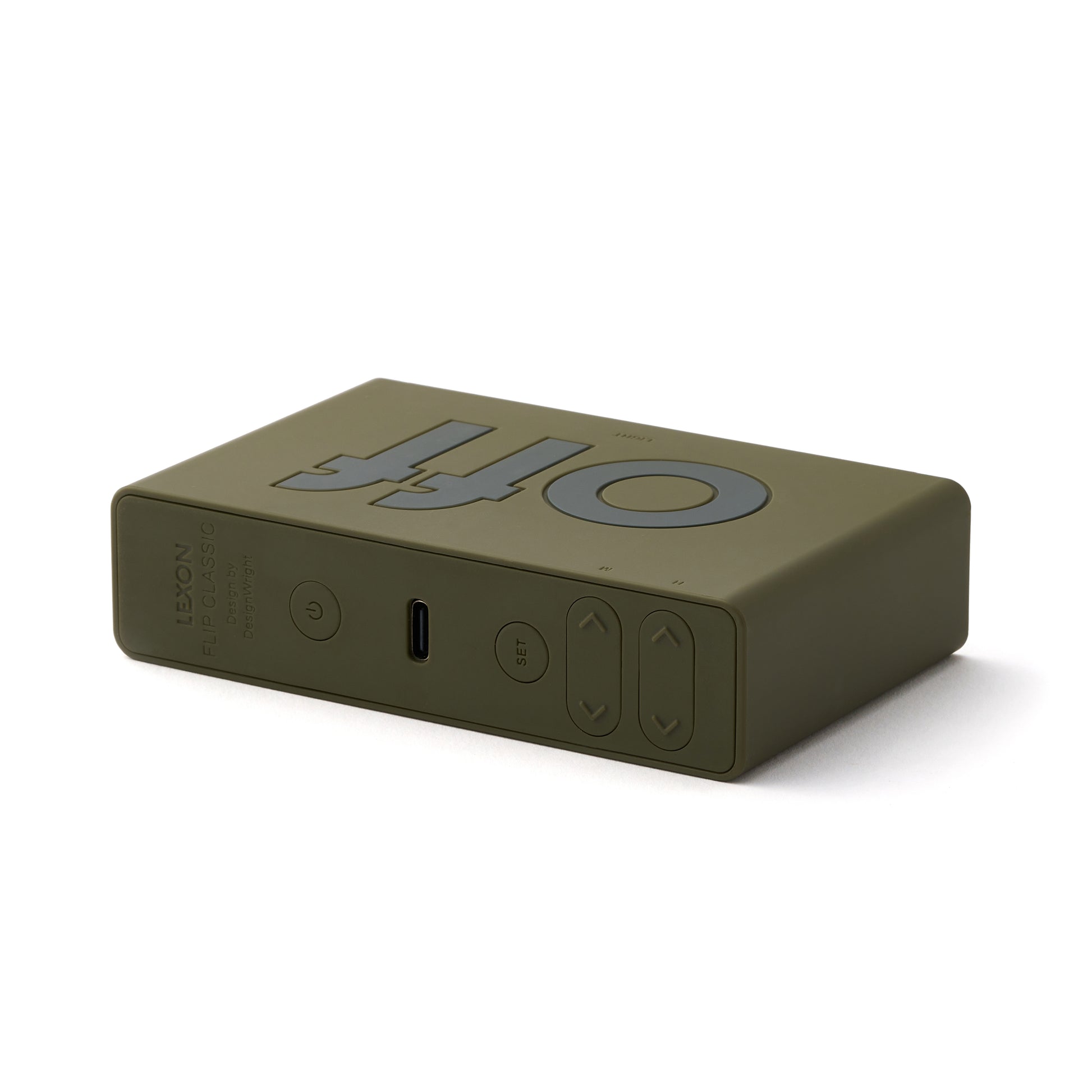 Lexon Flip+ Wekker Khaki│art. LR157K9│achterkant met functie toetsen