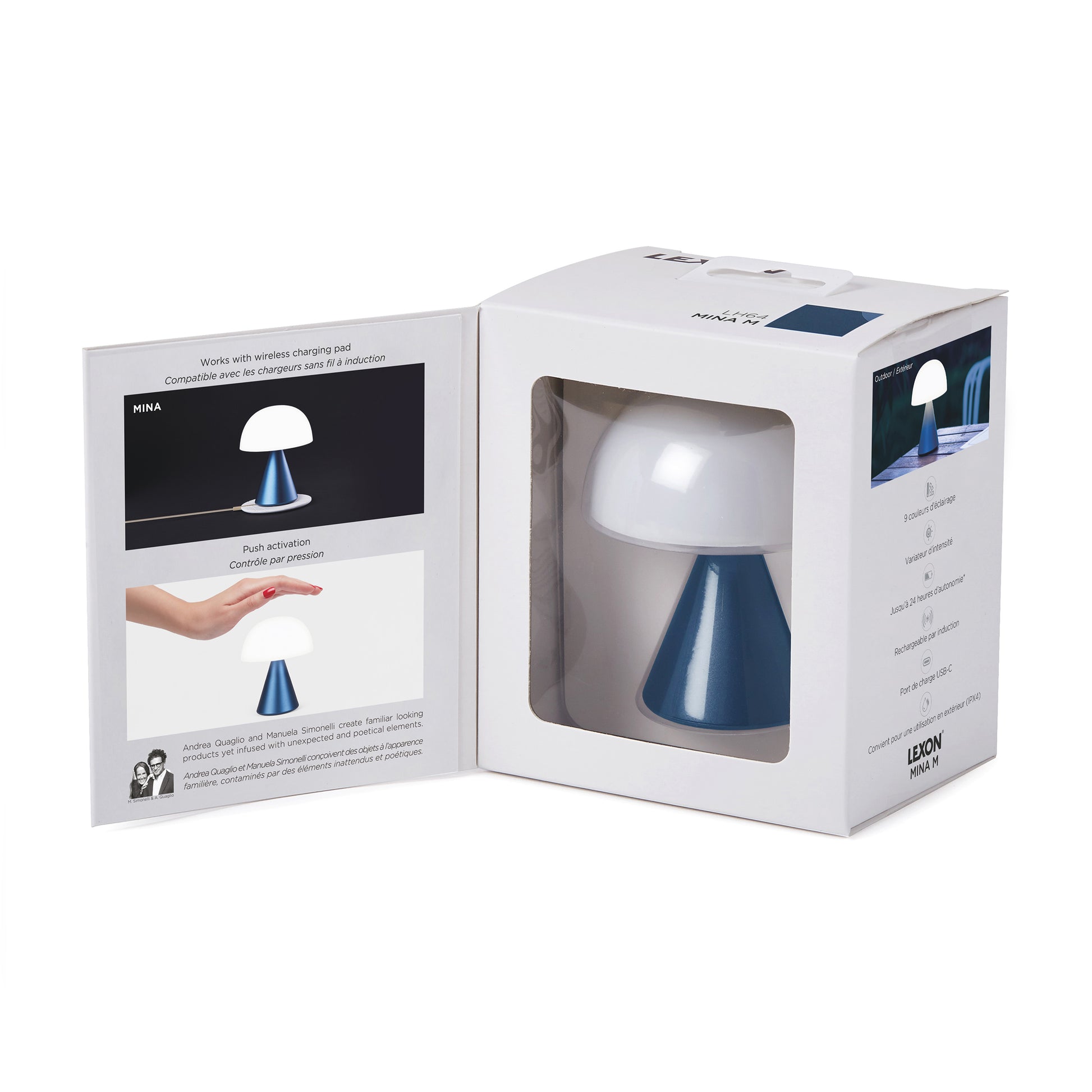 Lexon Mina Medium Donkerblauw│Oplaadbare LED-lamp│art. LH64MDB│verpakking geopend