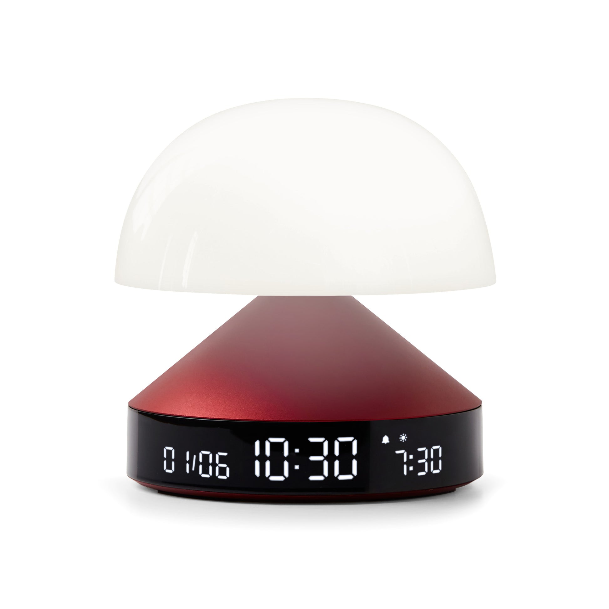Lexon Mina Sunrise Wekker Donkerrood│Wake-up Light│art. LR153DR│voorkant met wit licht aan