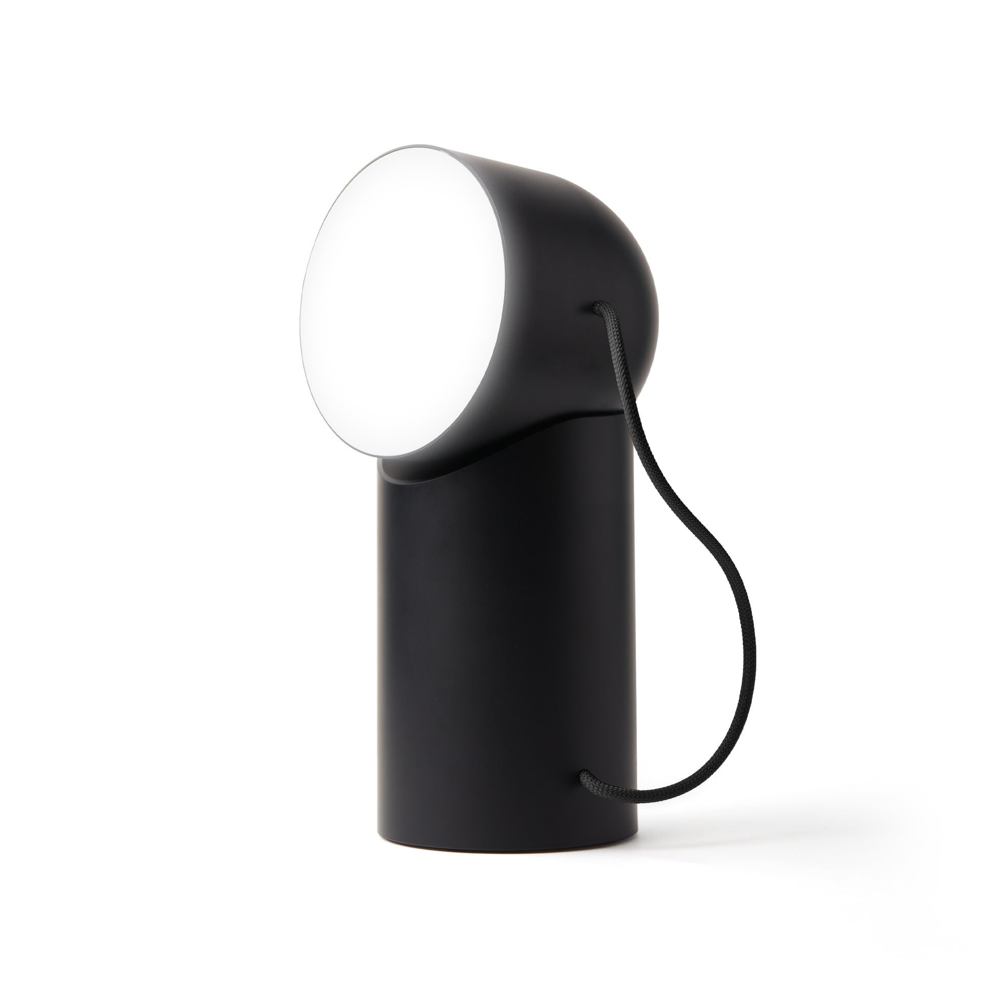 Lexon Orbe Zwart│Oplaadbare Tafellamp│art. LH88N│vooraanzicht met wit licht