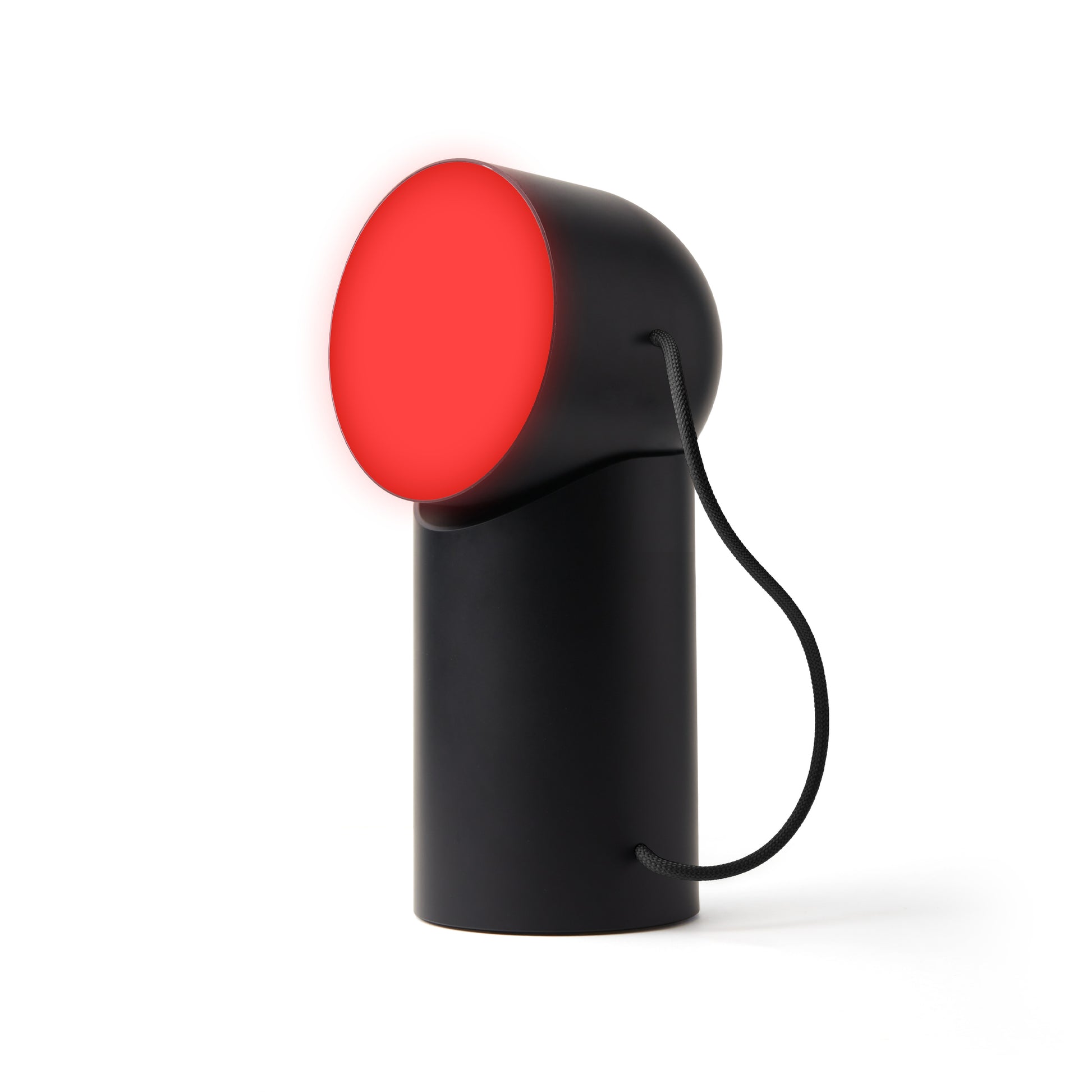 Lexon Orbe Zwart│Oplaadbare Tafellamp│art. LH88N│vooraanzicht met rood licht