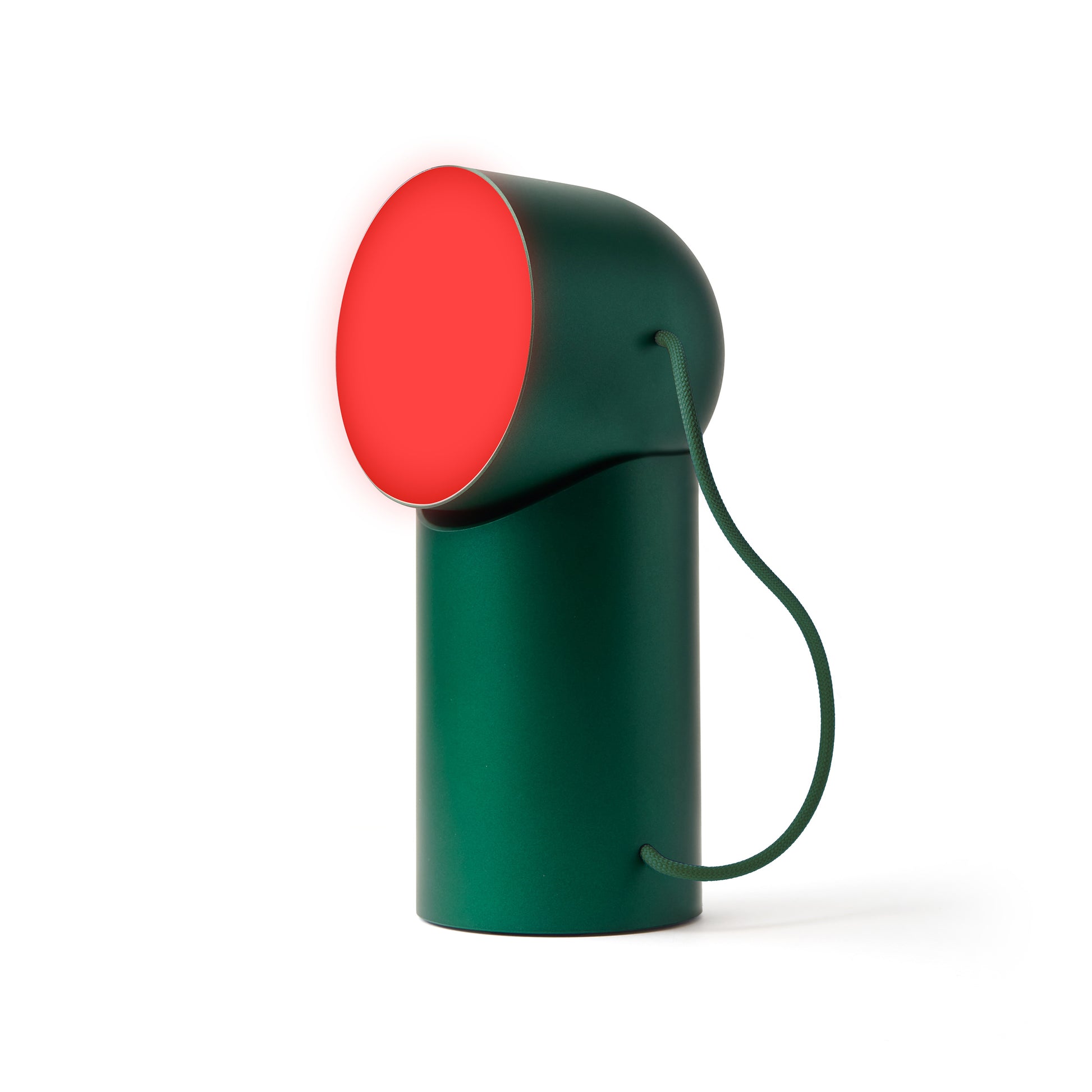 Lexon Orbe Donkergroen│Oplaadbare Tafellamp│art. LH88DG1│vooraanzicht met rood licht aan