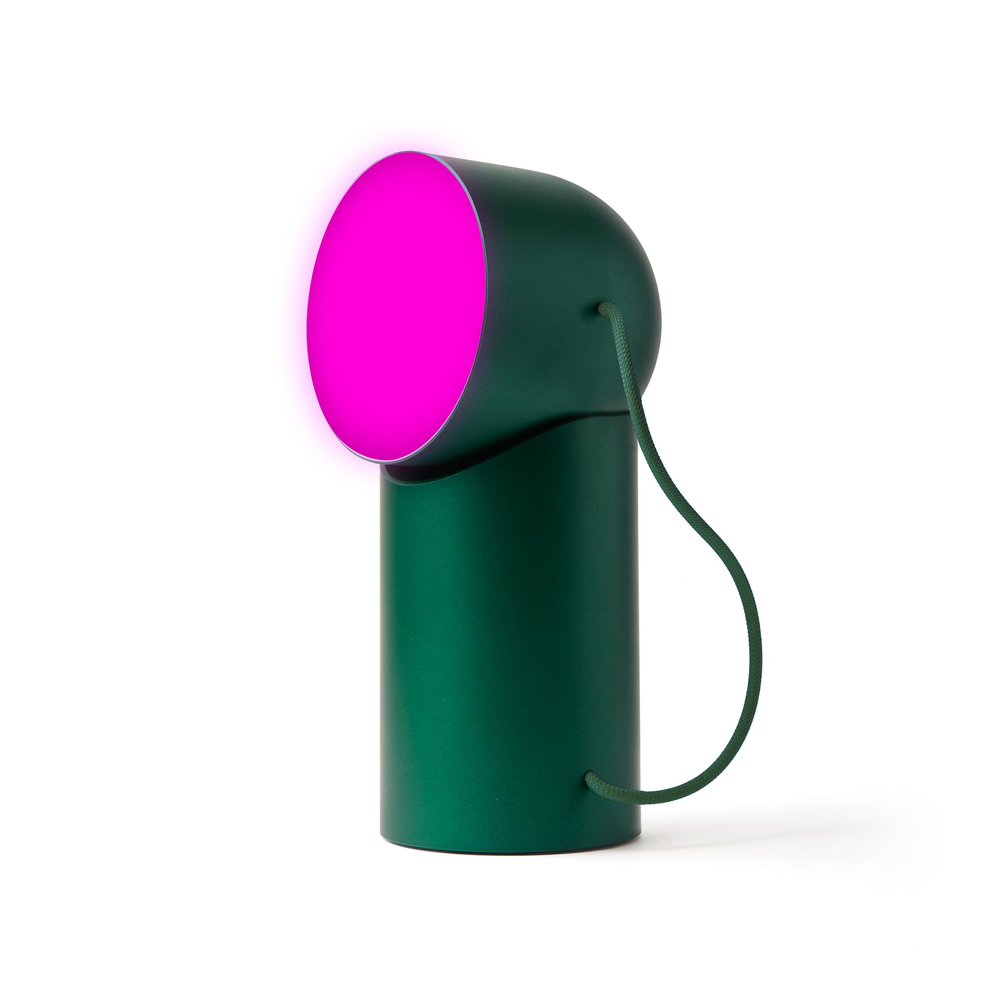 Lexon Orbe Donkergroen│Oplaadbare Tafellamp│art. LH88DG1│vooraanzicht met magenta licht aan