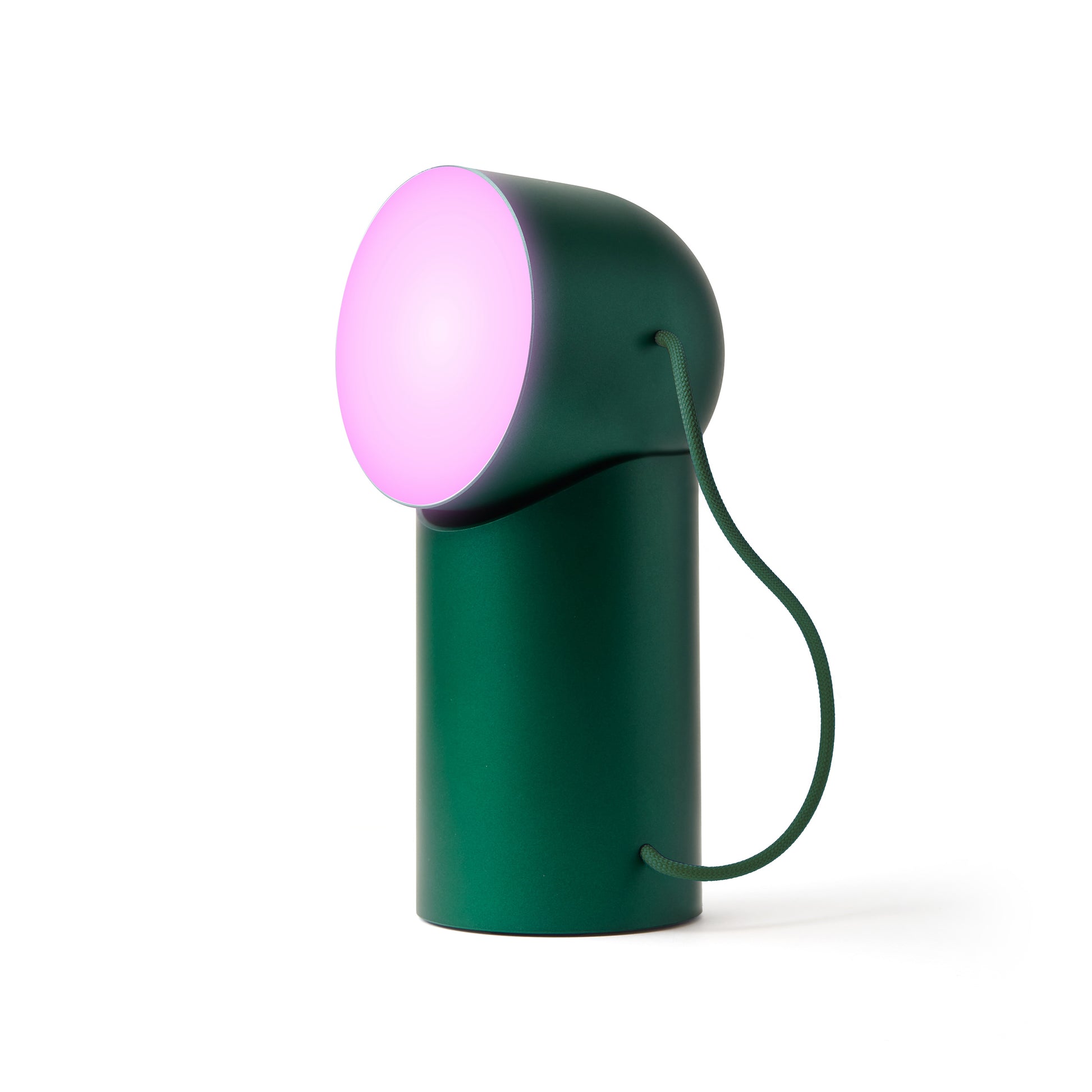 Lexon Orbe Donkergroen│Oplaadbare Tafellamp│art. LH88DG1│vooraanzicht met paars licht aan
