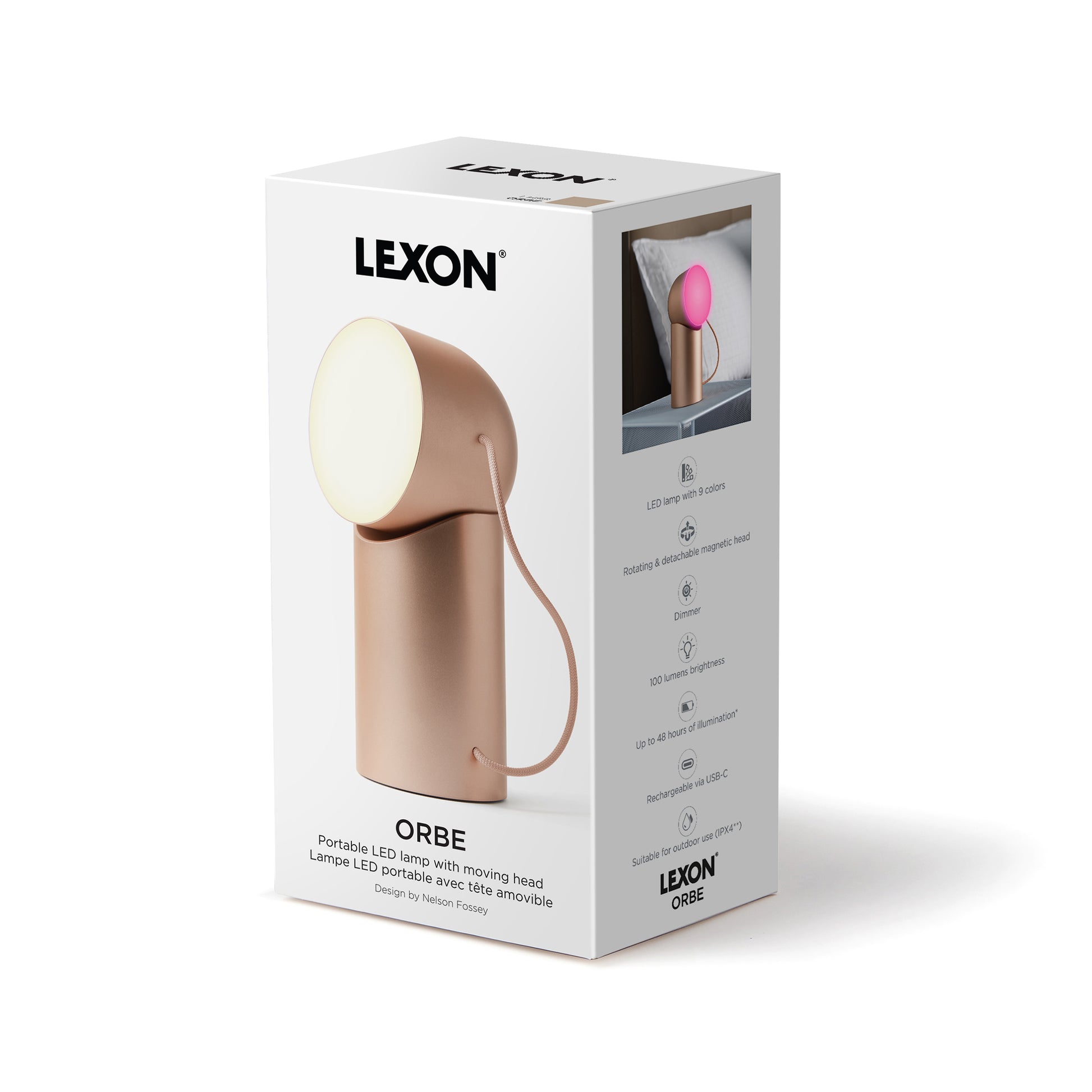 Lexon Orbe Goud│ Oplaadbare Tafellamp│art. LH88D│verpakking voorkant