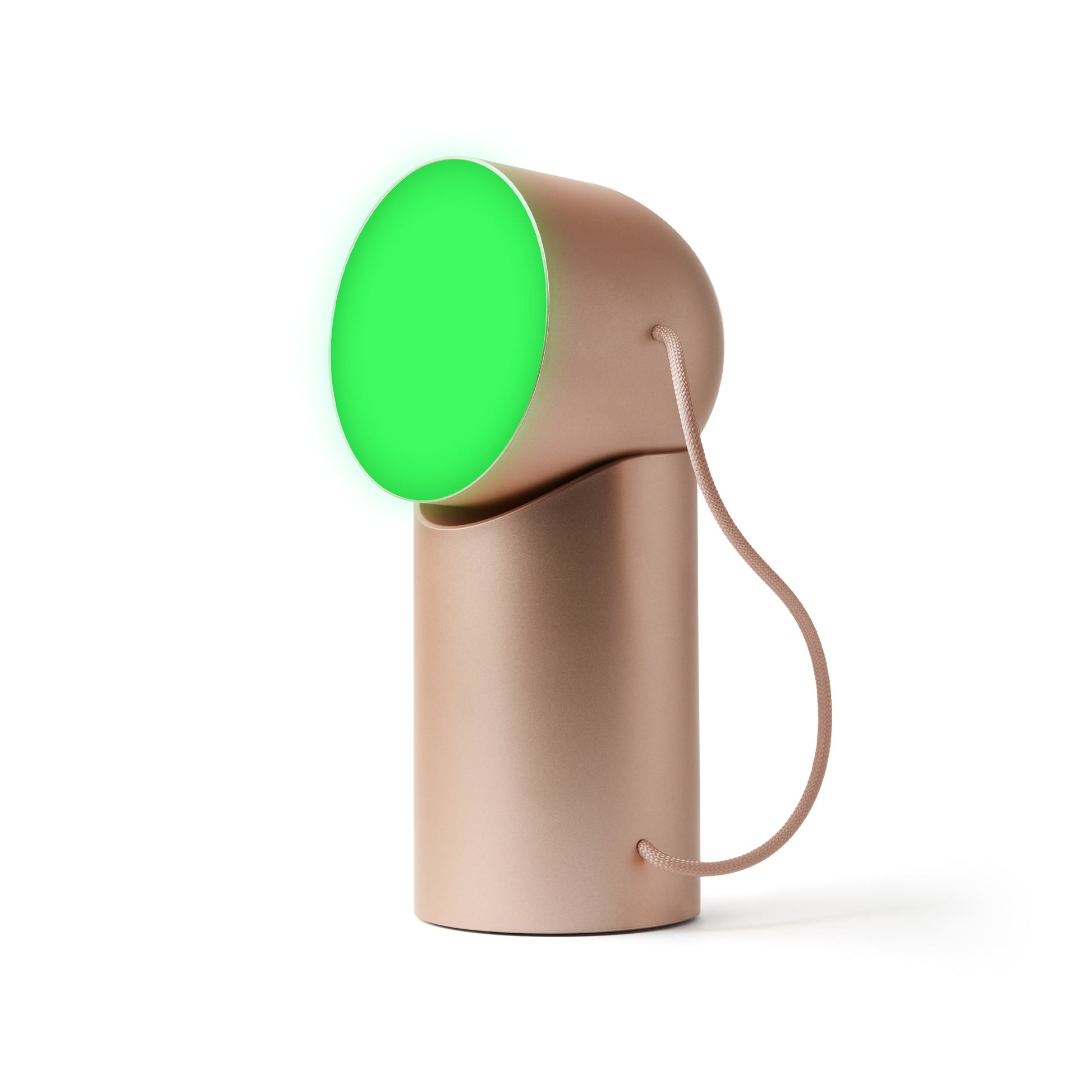Lexon Orbe Goud│ Oplaadbare Tafellamp│art. LH88D│vooraanzicht met groen licht aan