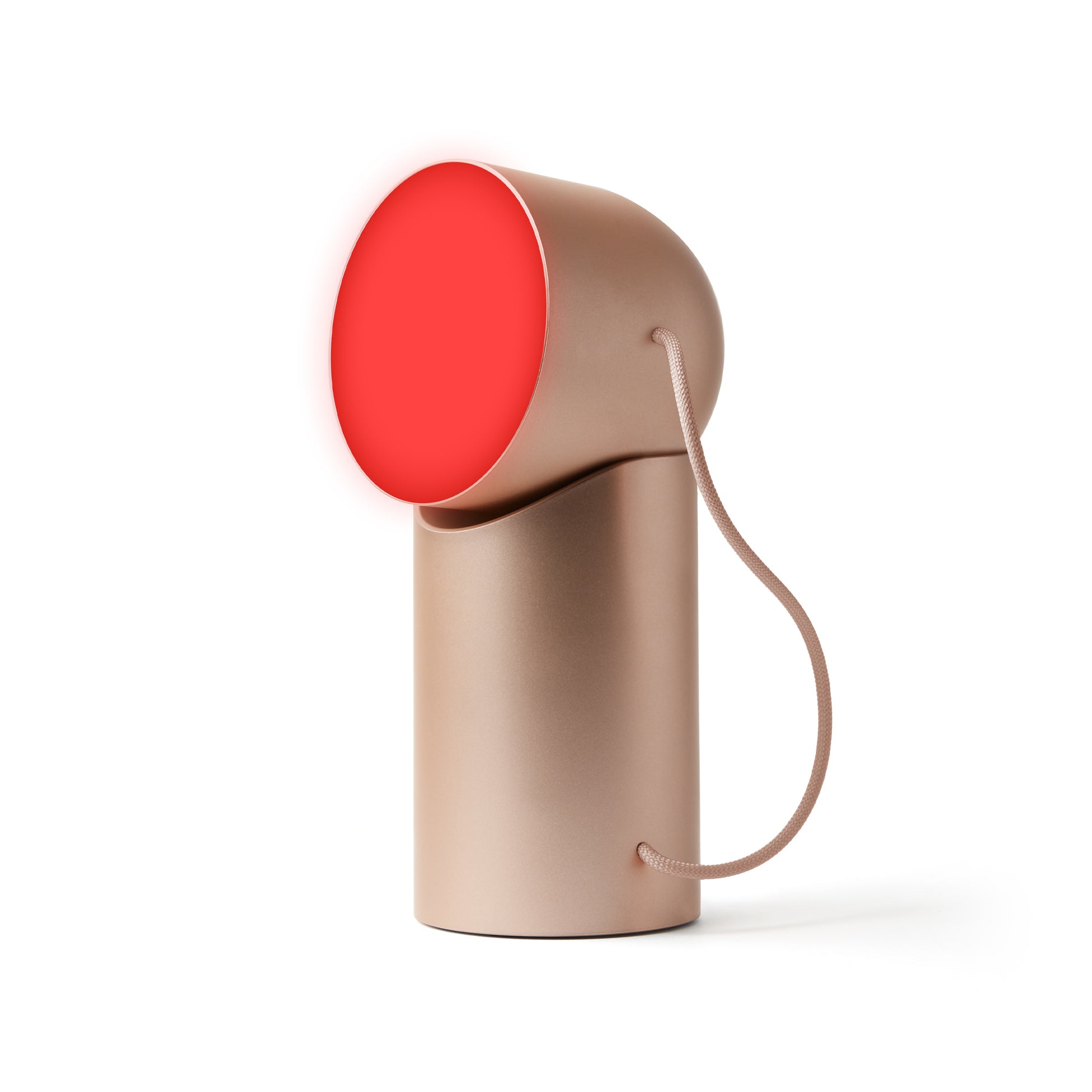Lexon Orbe Goud│ Oplaadbare Tafellamp│art. LH88D│vooraanzicht met rood licht aan