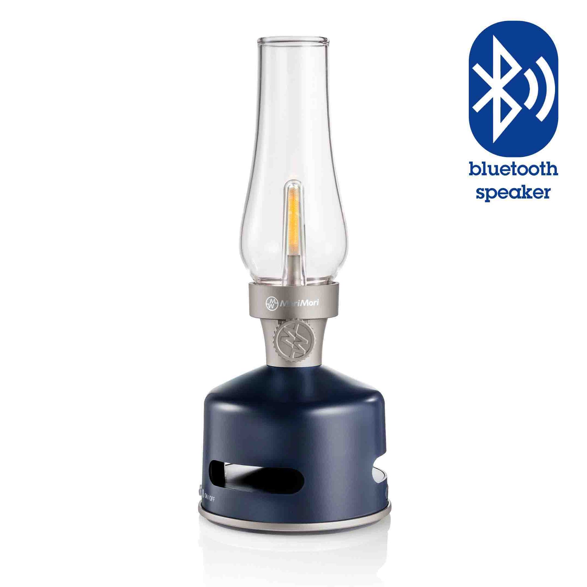 MoriMori Led Lantern & Bluetooth Speaker Moonlit Ocean Navy│Buitenverlichting│art. FLS-2010-SN│voorkant met witte achtergrond en Bluetooth Speaker teken