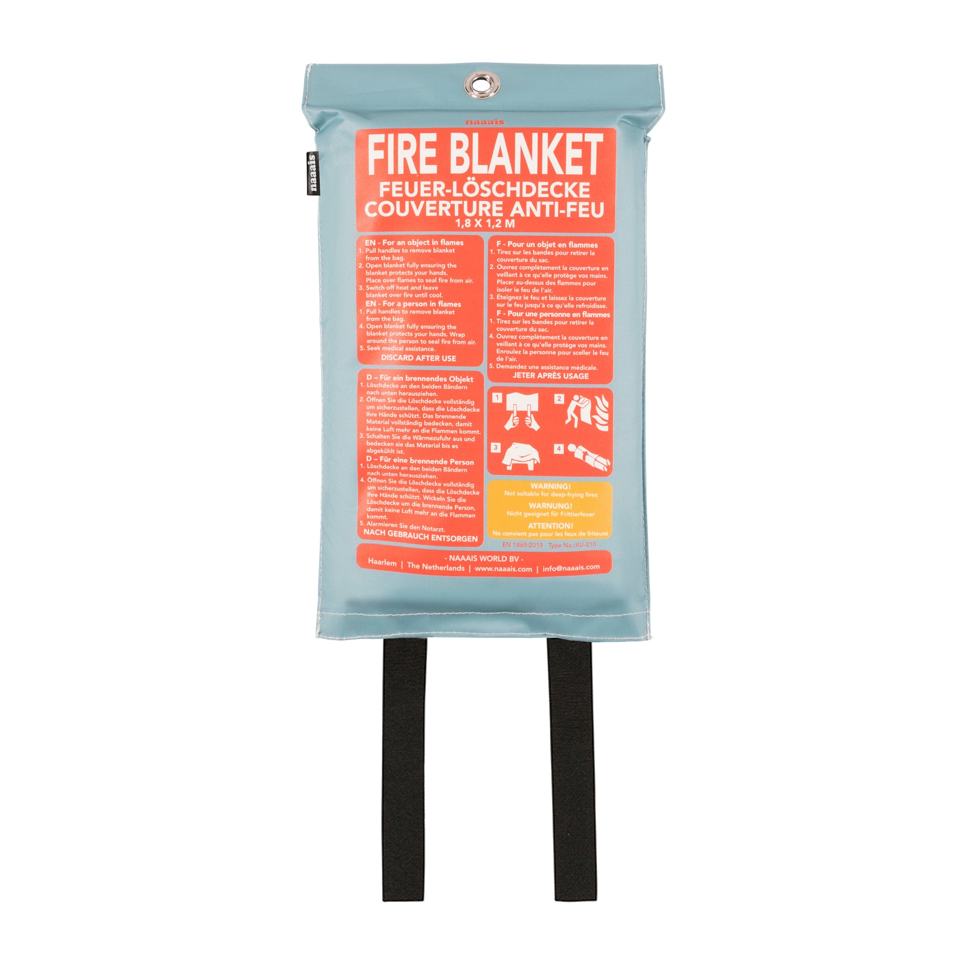 Blusdeken Wijn Naaais│Fire Blanket│art. FB01DAW│achterkant met gebruiksaanwijzing
