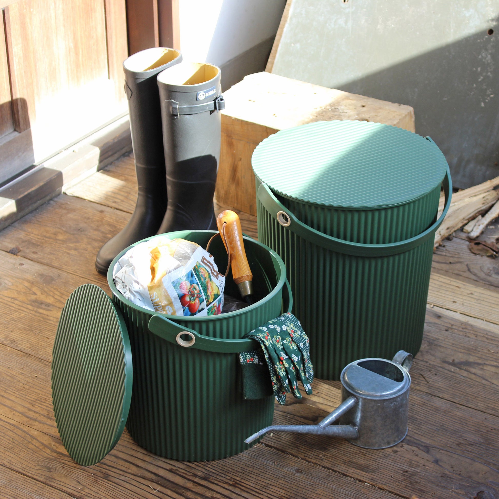Opbergemmer Omnioutil Large Groen│Hachiman│art. 234708│medium en large met tuingereedschap