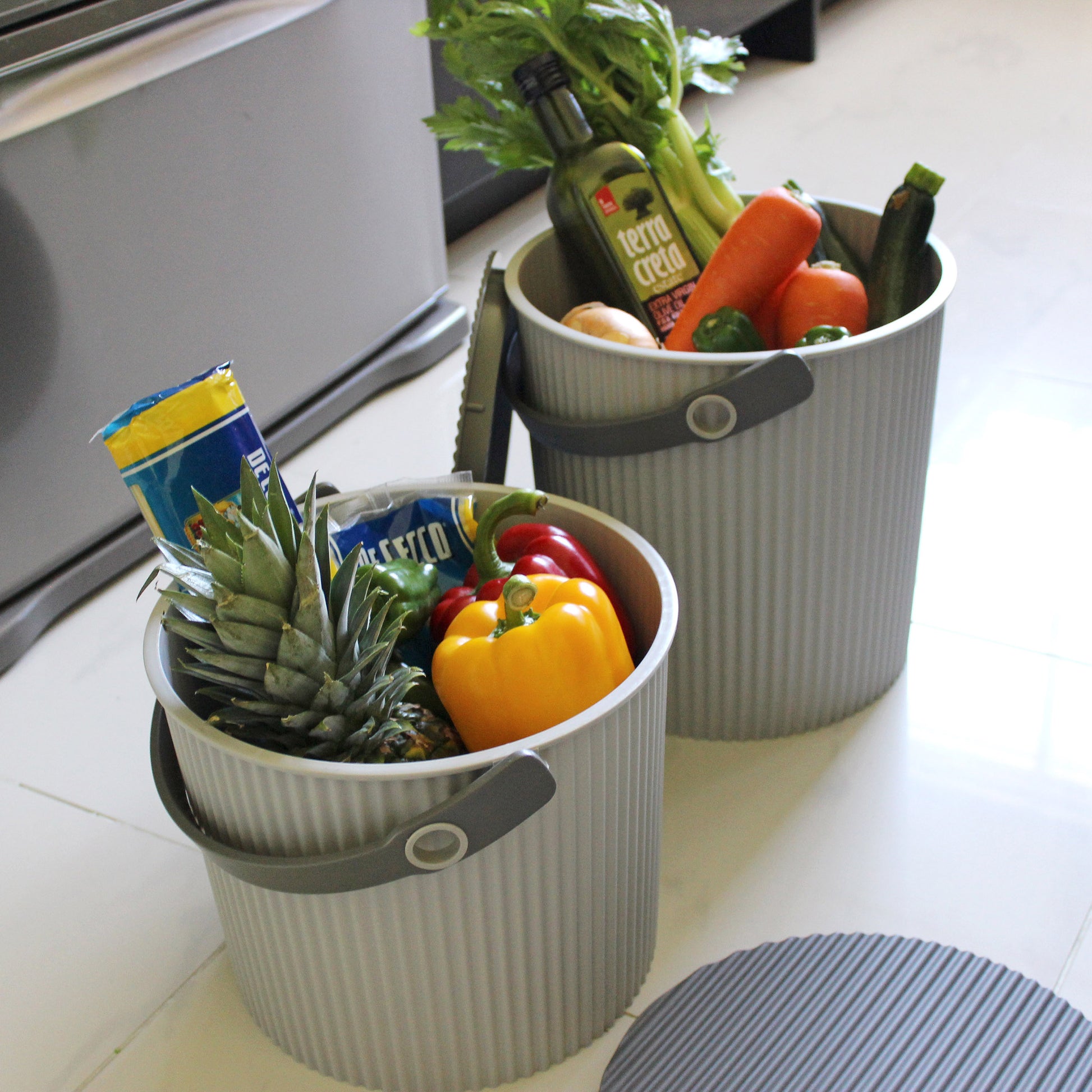 Opbergemmer Omnioutil Mini Donkergroen│Hachiman│art. 236443│grijze versie met groenten en fruit