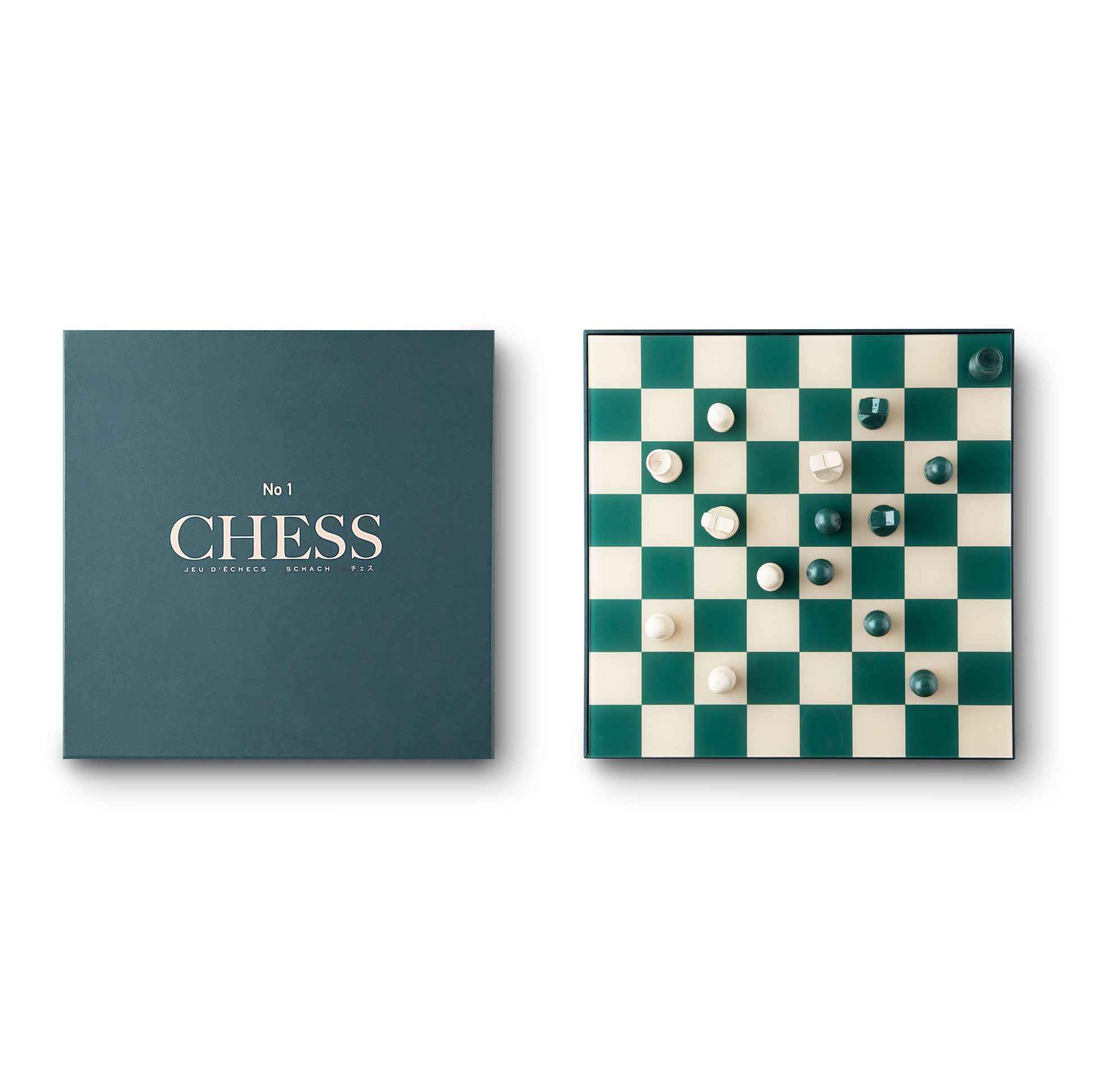 Classic Chess Schaakspel│Printworks│art. PW00684│naast doos bovenaanzicht met witte achtergrond