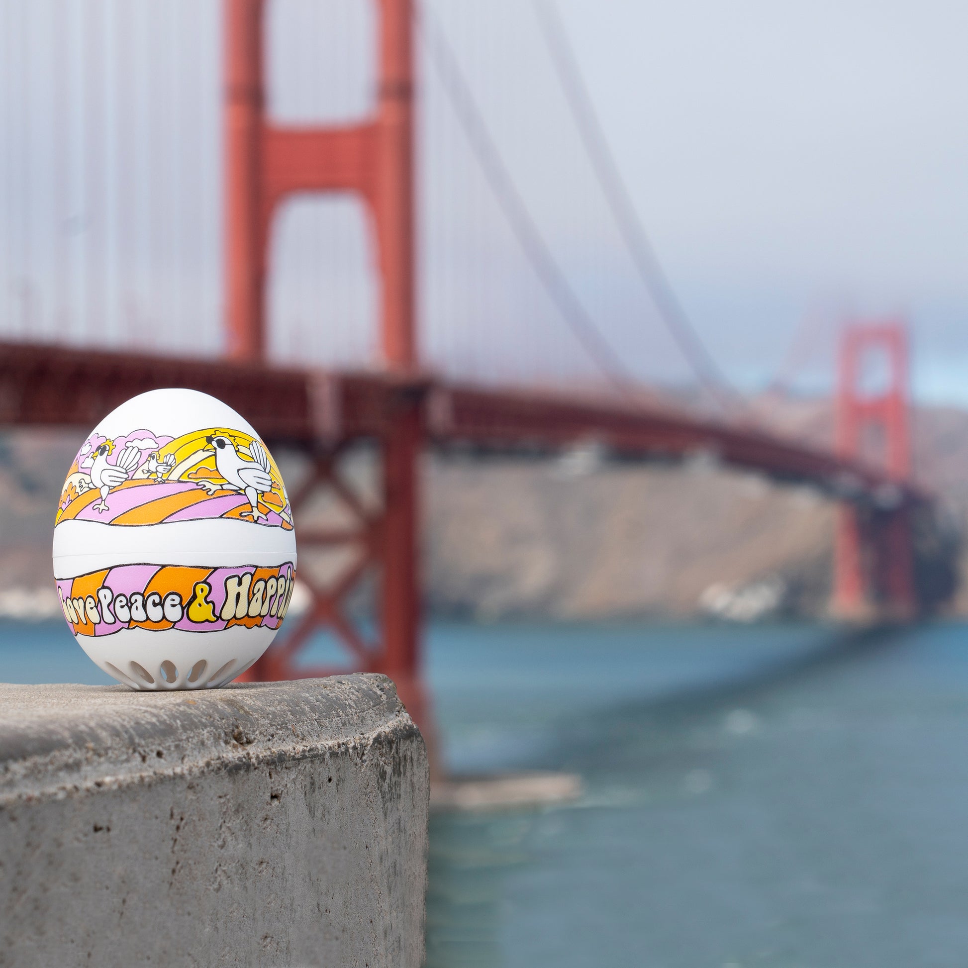 Piepei Hippie Brainstream│Eierwekker met Muziek│art. A003566│naast Golden Gate Bridge