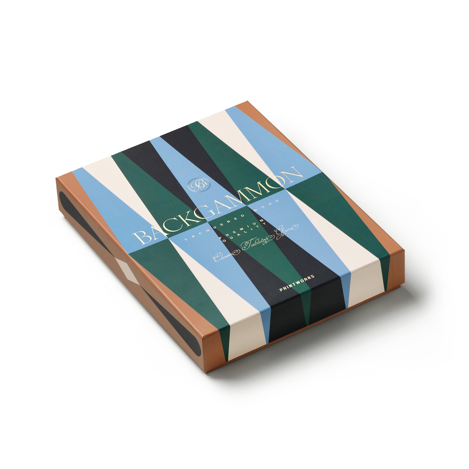 Backgammon Lacquered Bordspel│Printworks│art. PW00722│bovenaanzicht schuin doos verpakking