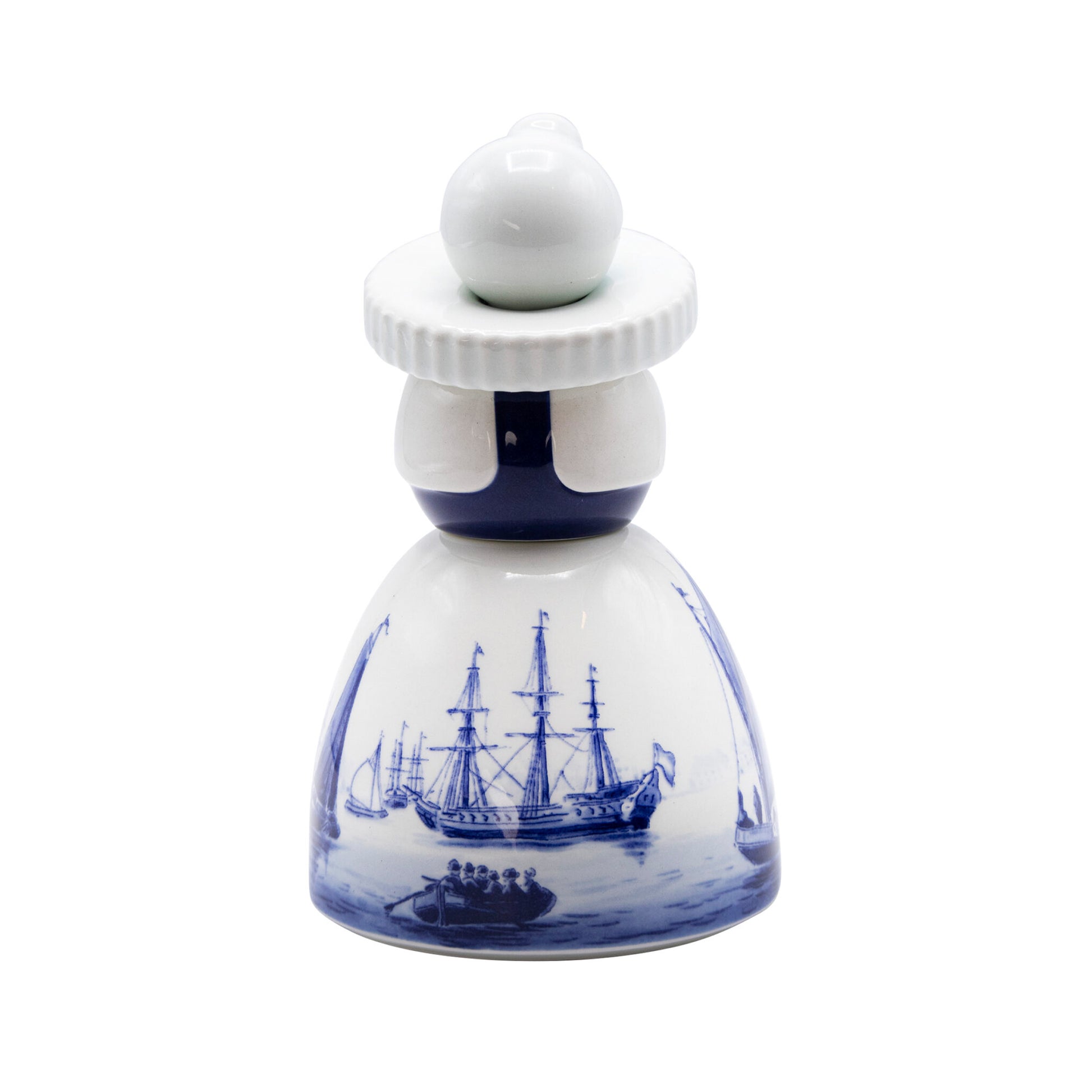 Proud Mary Royal Delft│Zicht op Amsterdam│art. 46612000│vooraanzicht met roeiboot voor zeilschip
