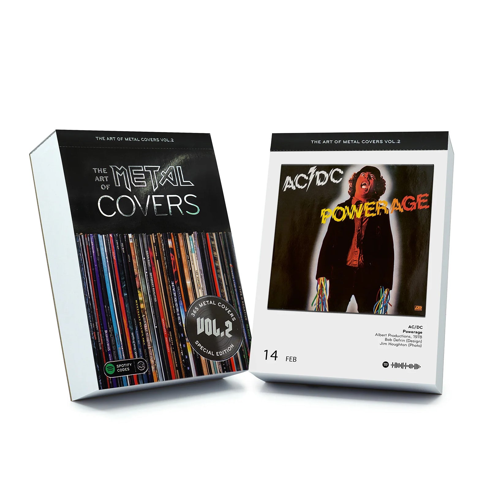 Scheurkalender The Art of metal Covers│Seltmann Publishers│voorkant en pagina album AC/DC