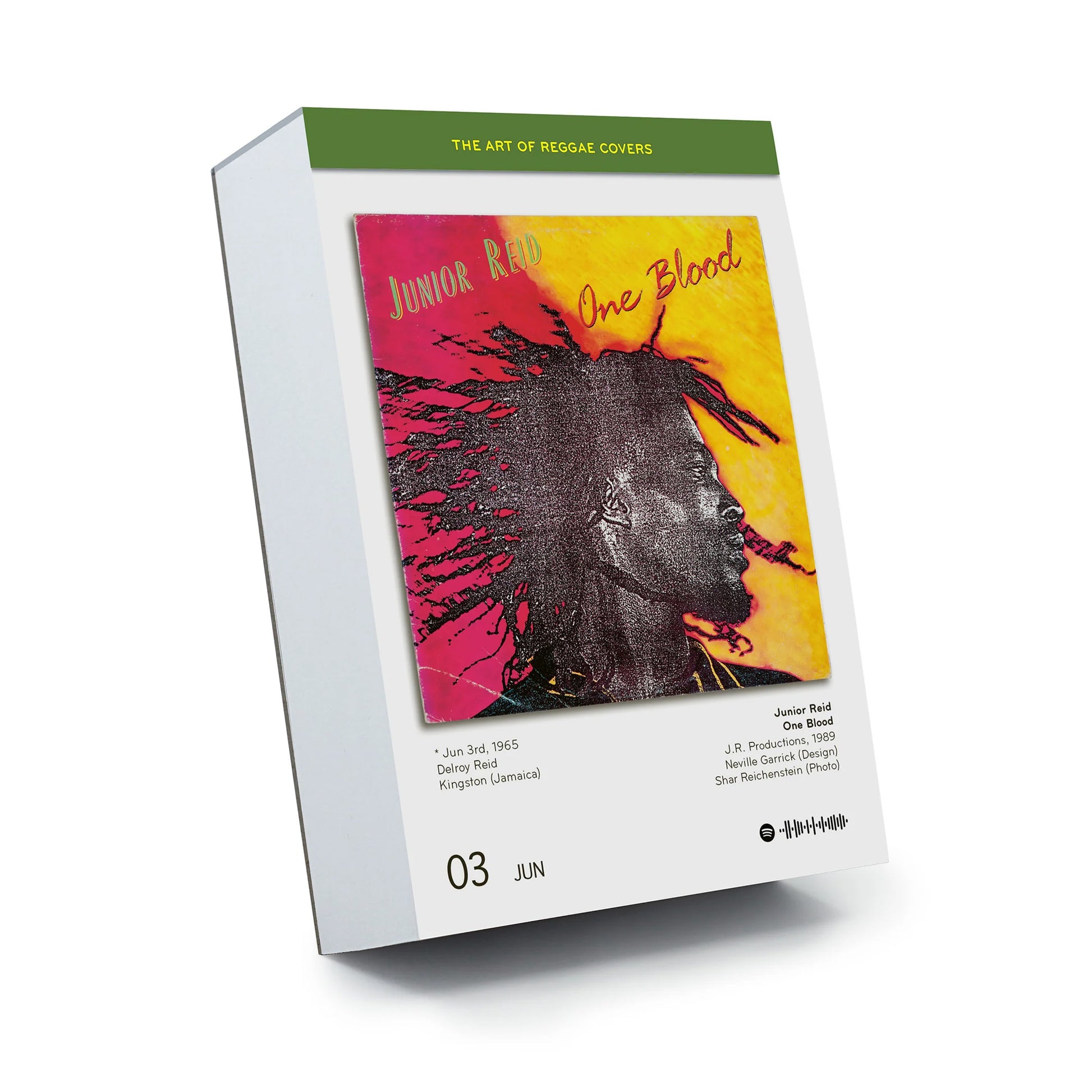 Scheurkalender The Art of reggae Covers│Platenhoezen│voorkant schuin met album Junior Reid