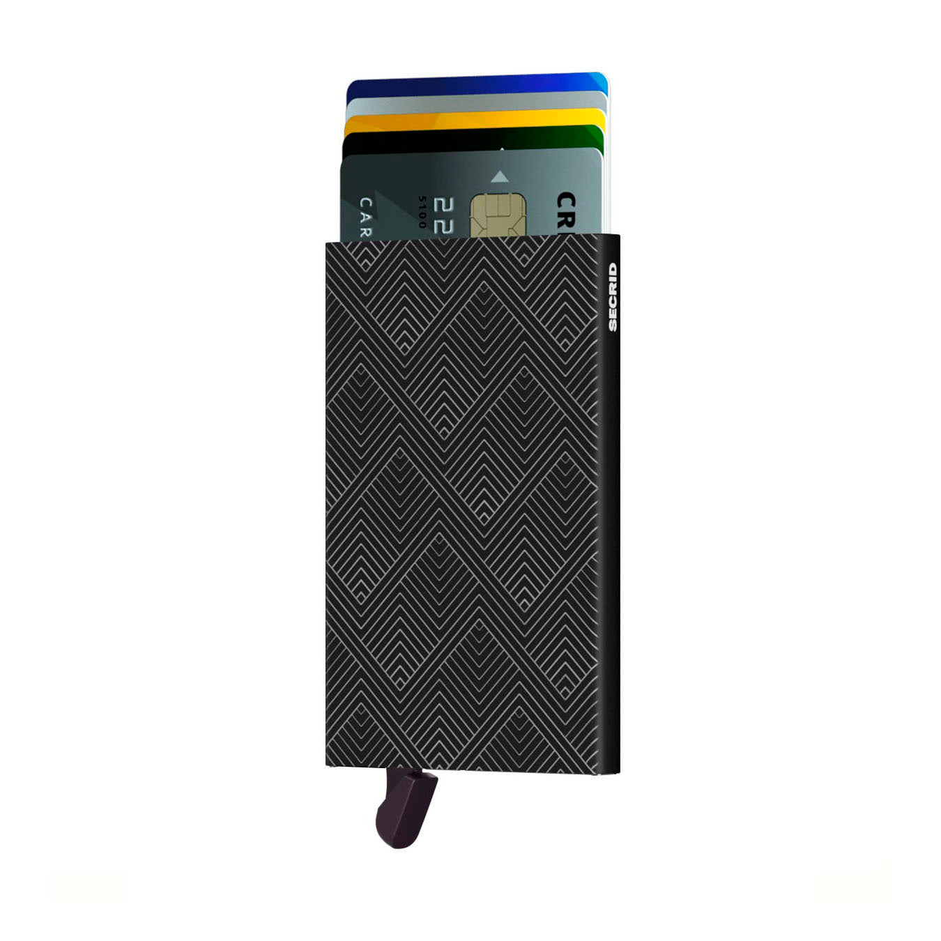 Secrid Cardprotector Laser│art. CLA-STRUCTURE BLACK│Pasjeshouder Aluminium│voorkant met uitgeschoven betaalkaarten