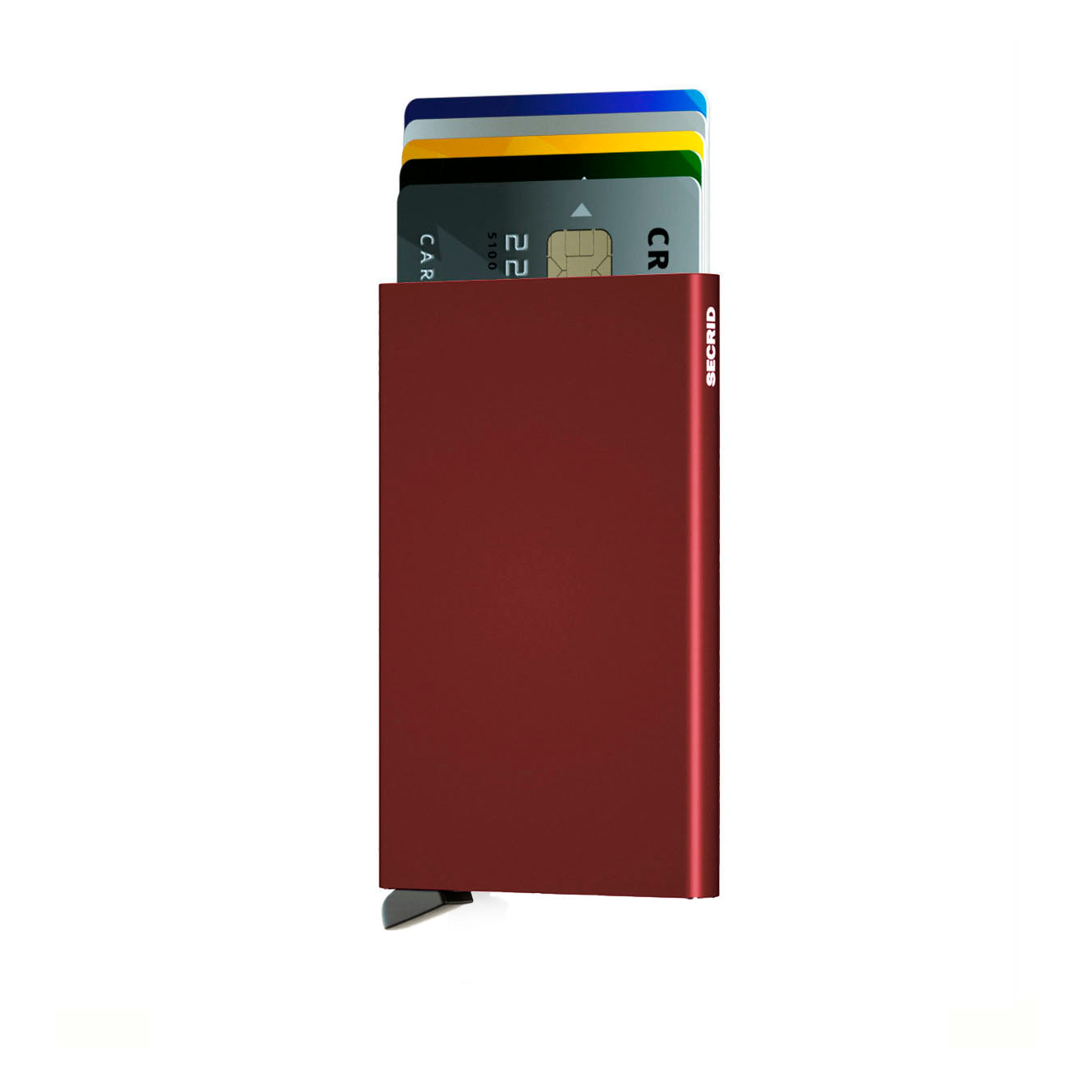 Secrid Cardprotector│art. C-BORDEAUX│ Pasjeshouder│vooraanzicht met uitgeschoven pasjes