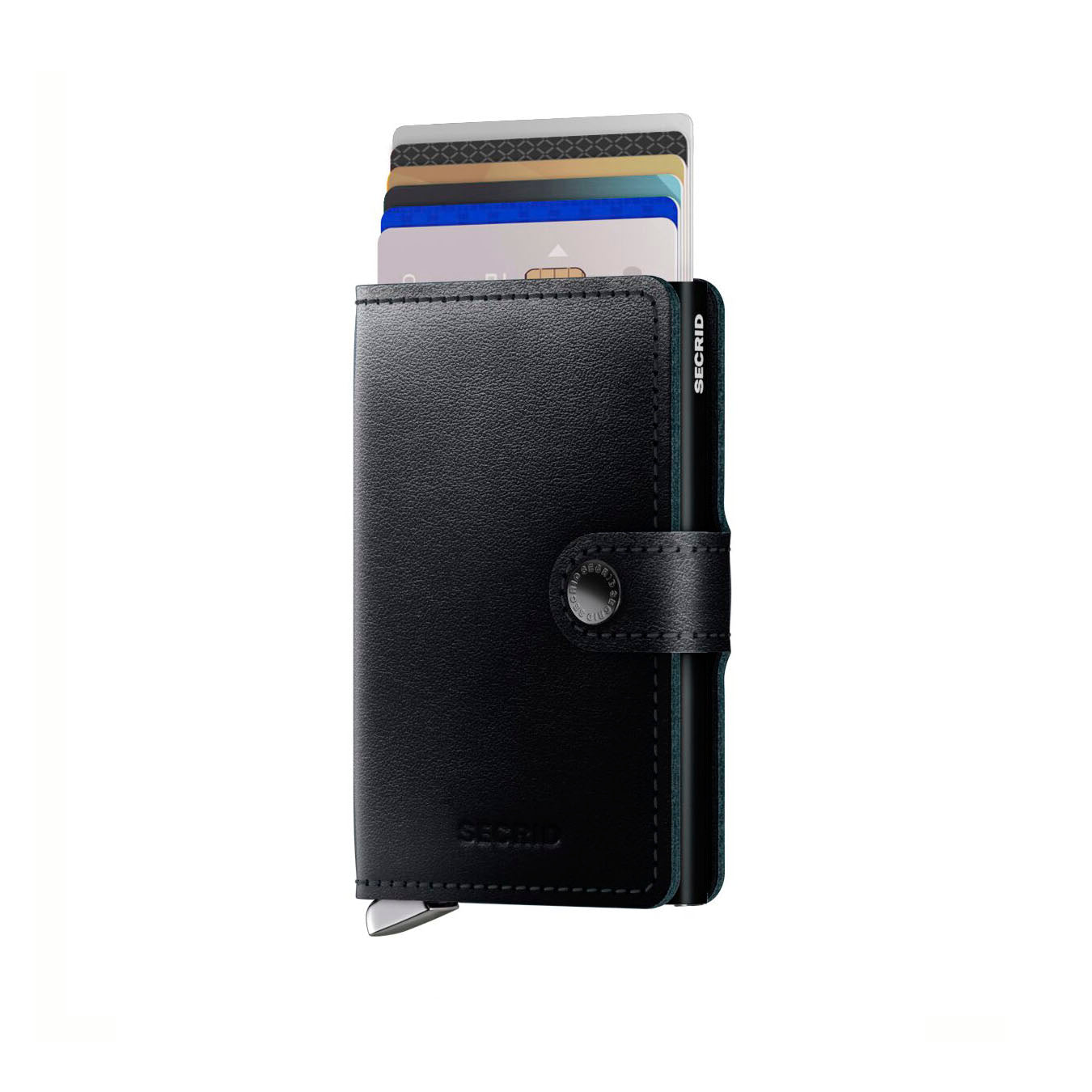 Secrid Miniwallet Premium Dusk│art. MDU-BLACK│Pasjeshouder│voorkant met uitgeschoven pasjes