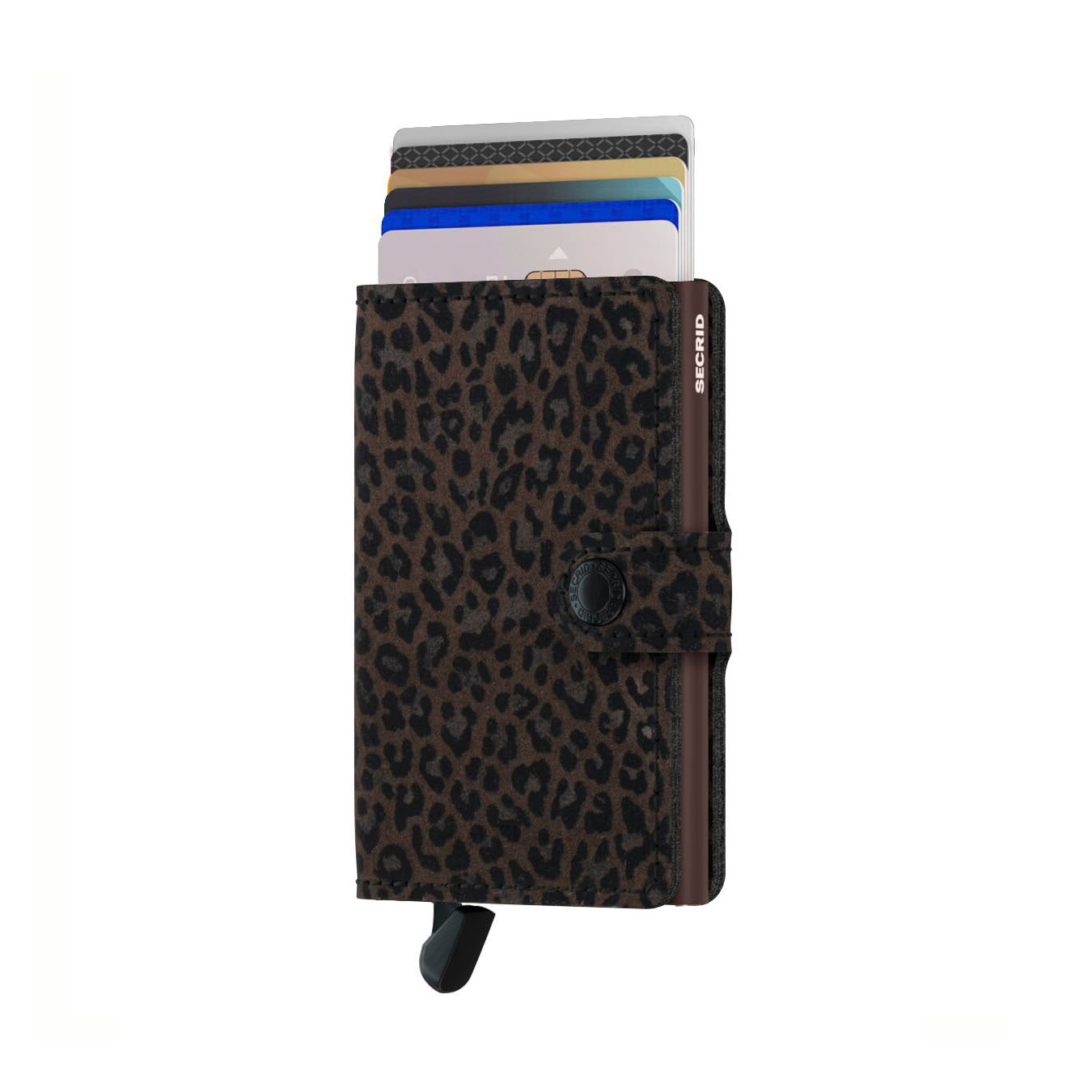 Secrid Miniwallet Leo│art. MLE-BEIGE│Pasjeshouder en Portemonnee│voorkant met uitgeschoven pasjes en clip