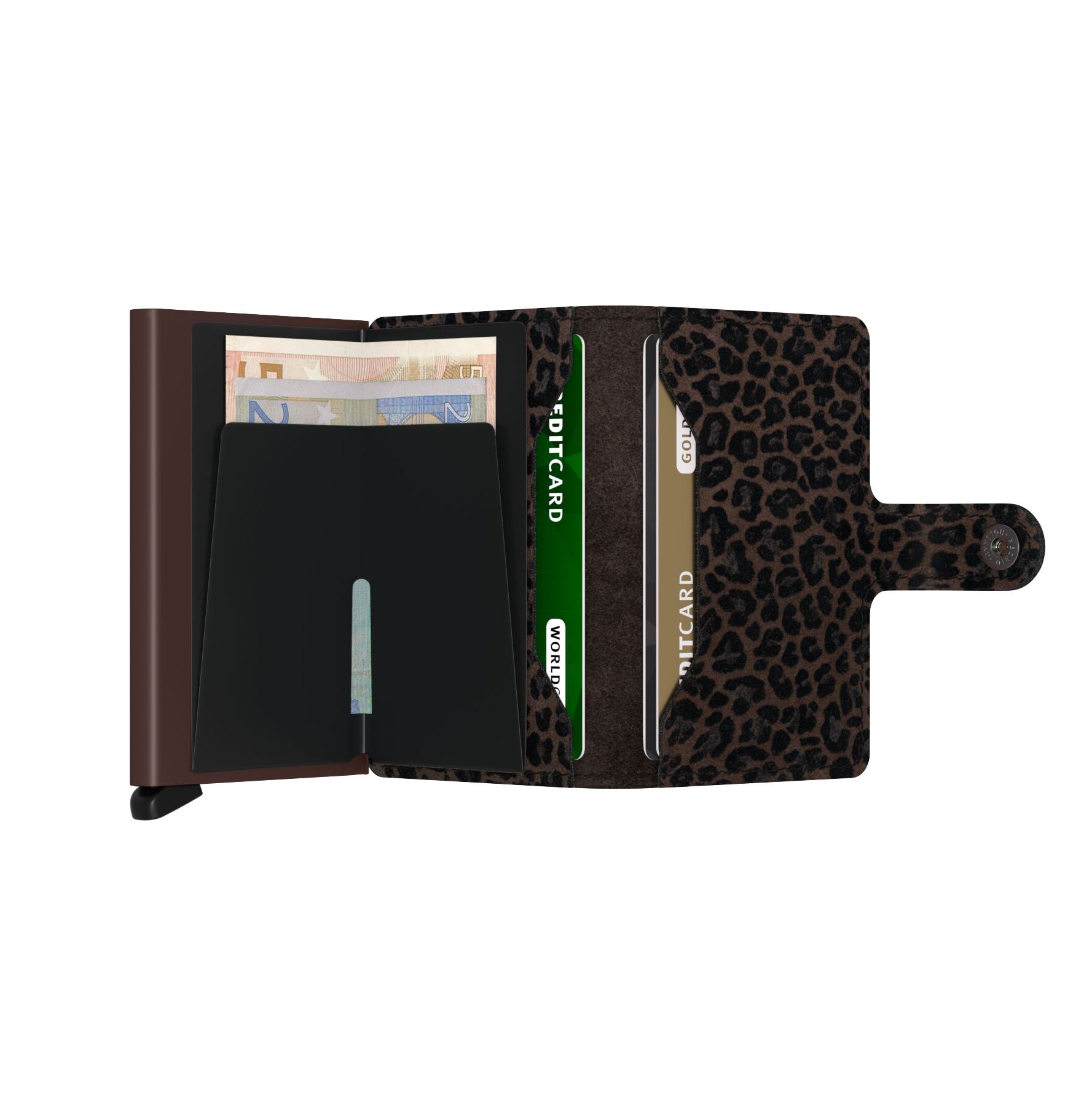 Secrid Miniwallet Leo│art. MLE-BROWN│Pasjeshouder en Portemonnee│geopend met contant geld