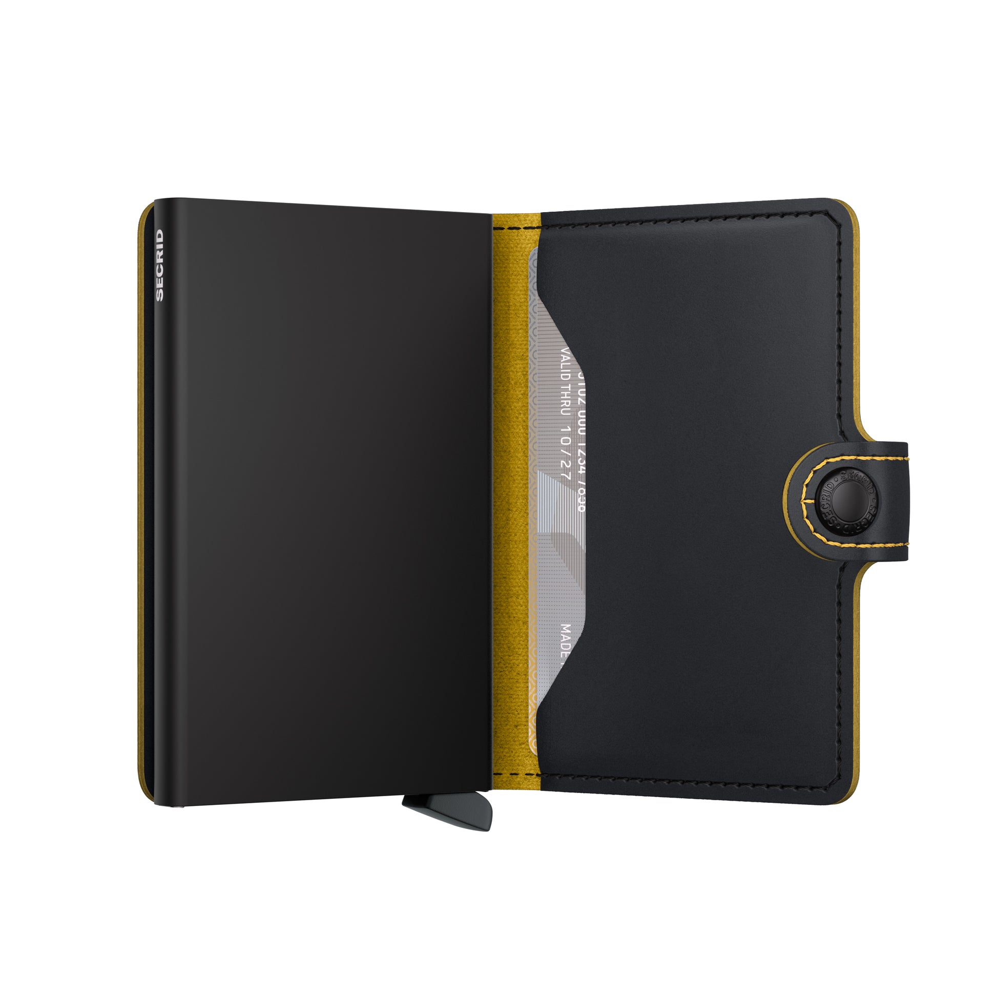 Secrid Miniwallet Matte│Pasjeshouder│art. MM-BLACK&OCHRE│half geopend