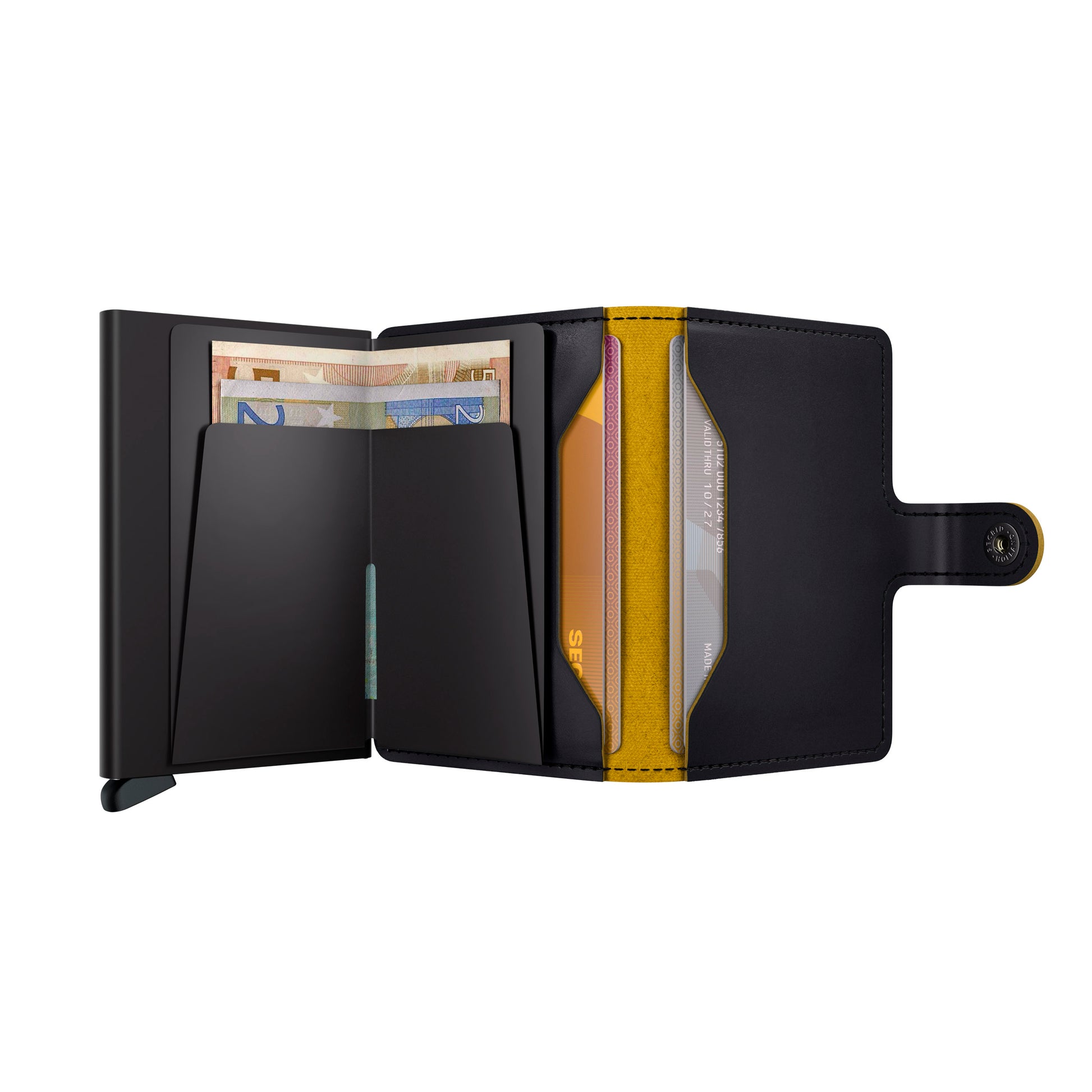 Secrid Miniwallet Matte│Pasjeshouder│art. MM-BLACK&OCHRE│geopend met contant geld