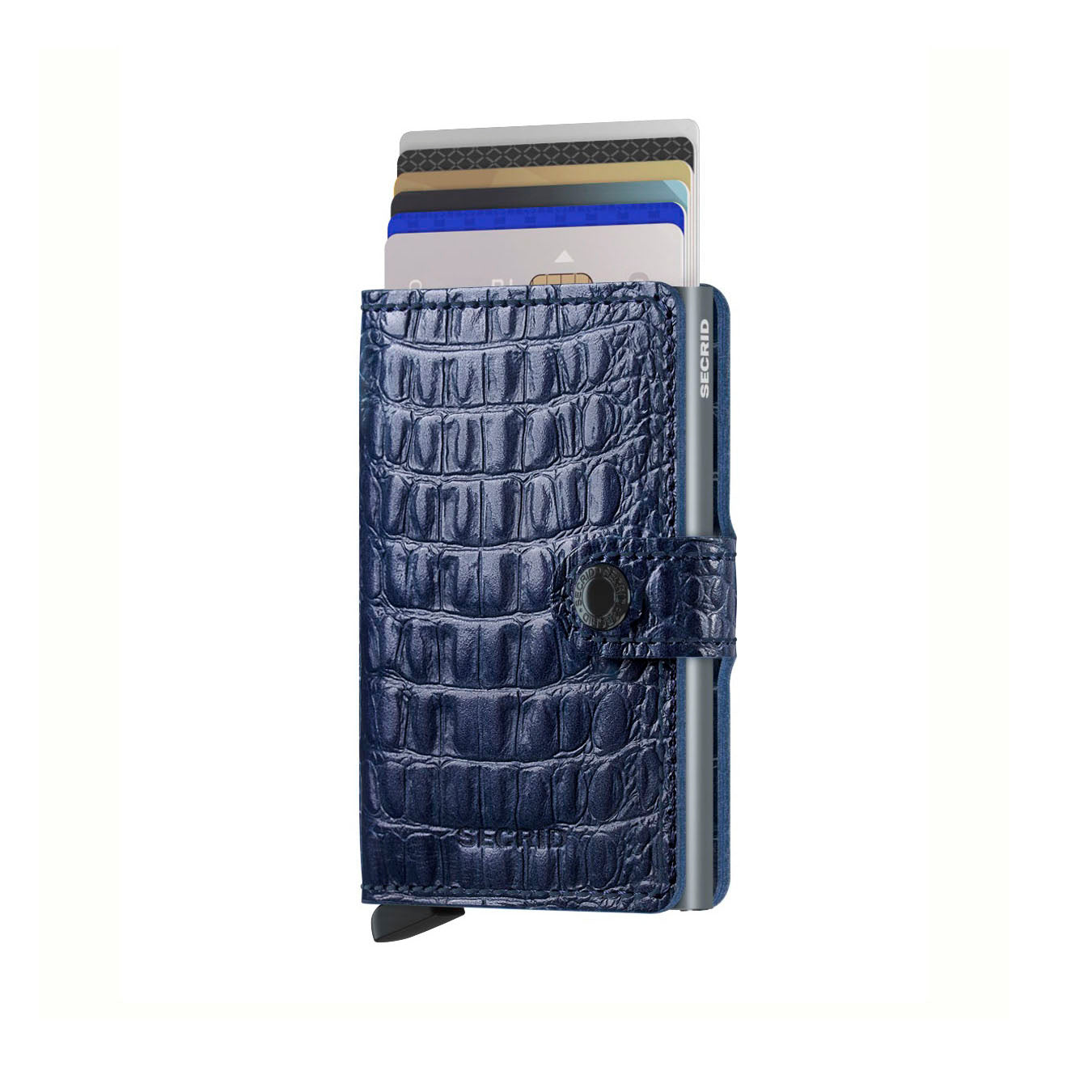 Secrid Miniwallet Nile│art. MN-BLUE│Pasjeshouder│vooraanzicht met uitgeschoven pasjes