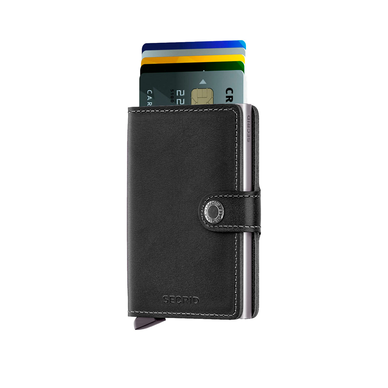 Secrid Miniwallet Original Zwart│Pasjeshouder│art. M-BLACK│vooraanzicht met uitgeschoven pasjes